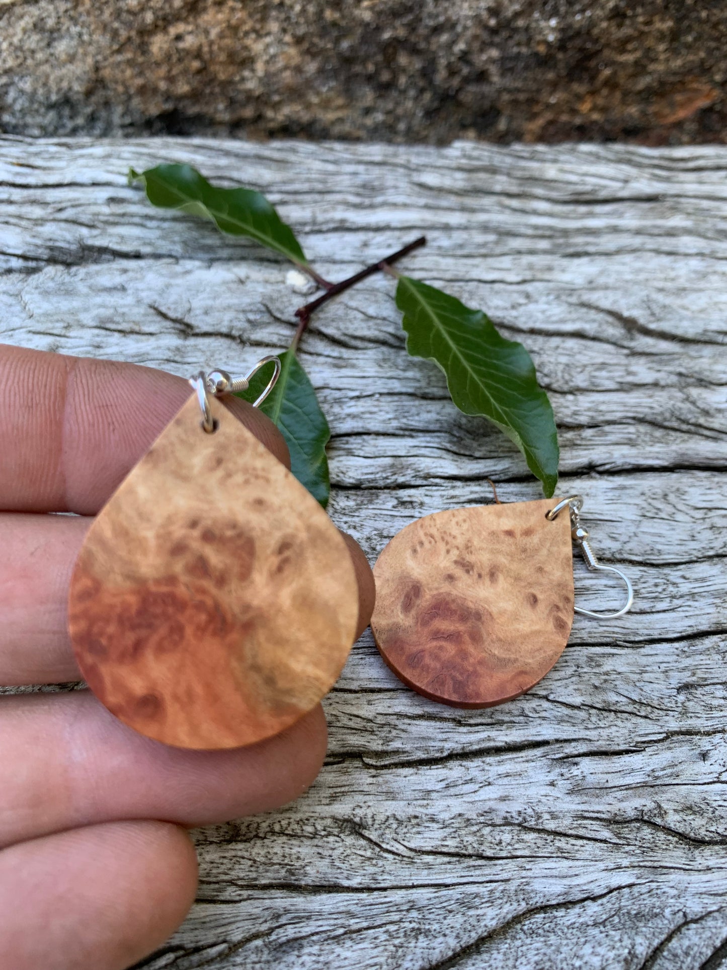 Crimson Grace Wooden Teardrop Earrings