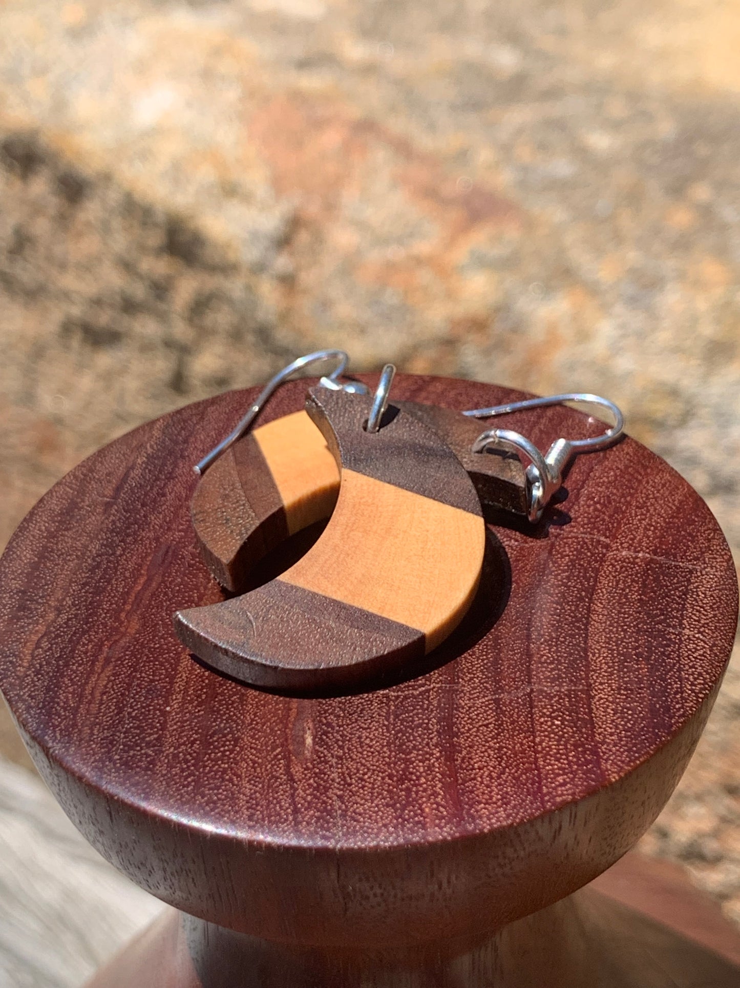Olive Elegance Cresent Wooden Earrings