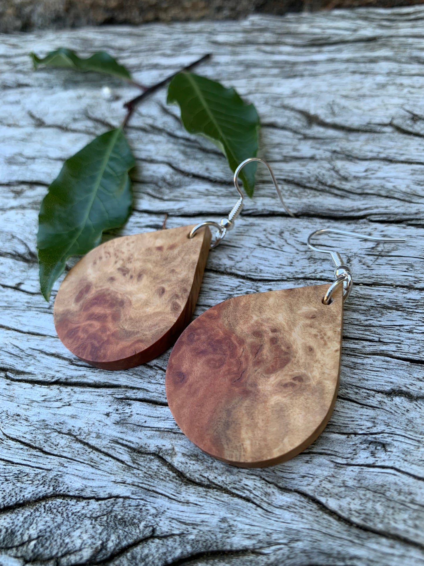 Crimson Grace Wooden Teardrop Earrings