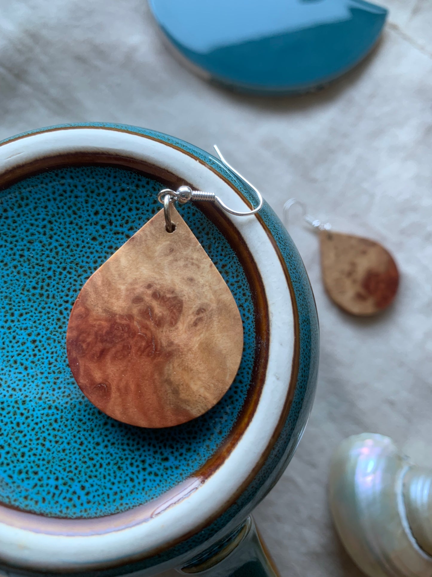 Crimson Grace Wooden Teardrop Earrings