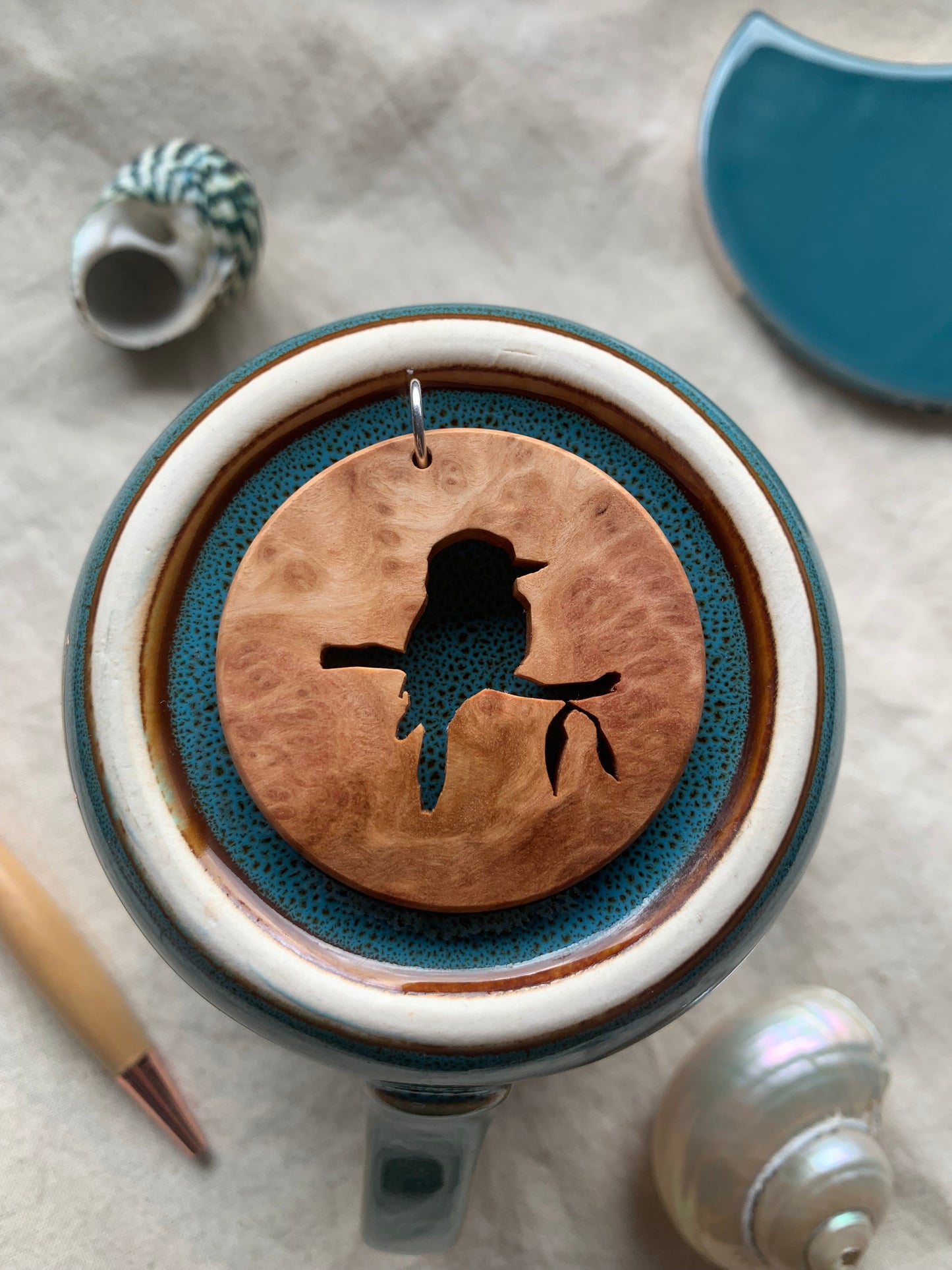 Red Mallee Burl Pendant with Kookaburra Cut-Out | Sjarel Handmade Jewellery