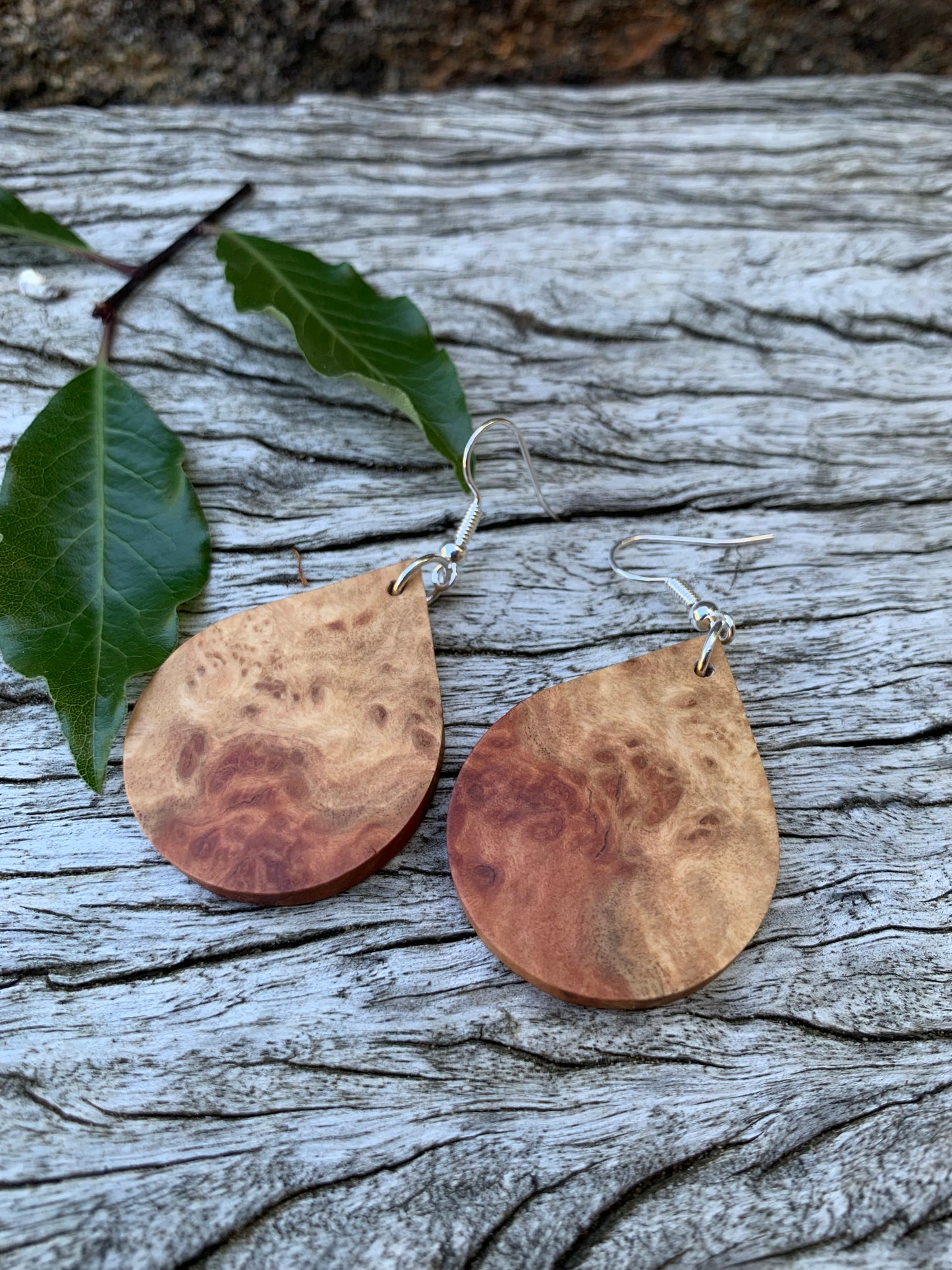 Crimson Grace Wooden Teardrop Earrings