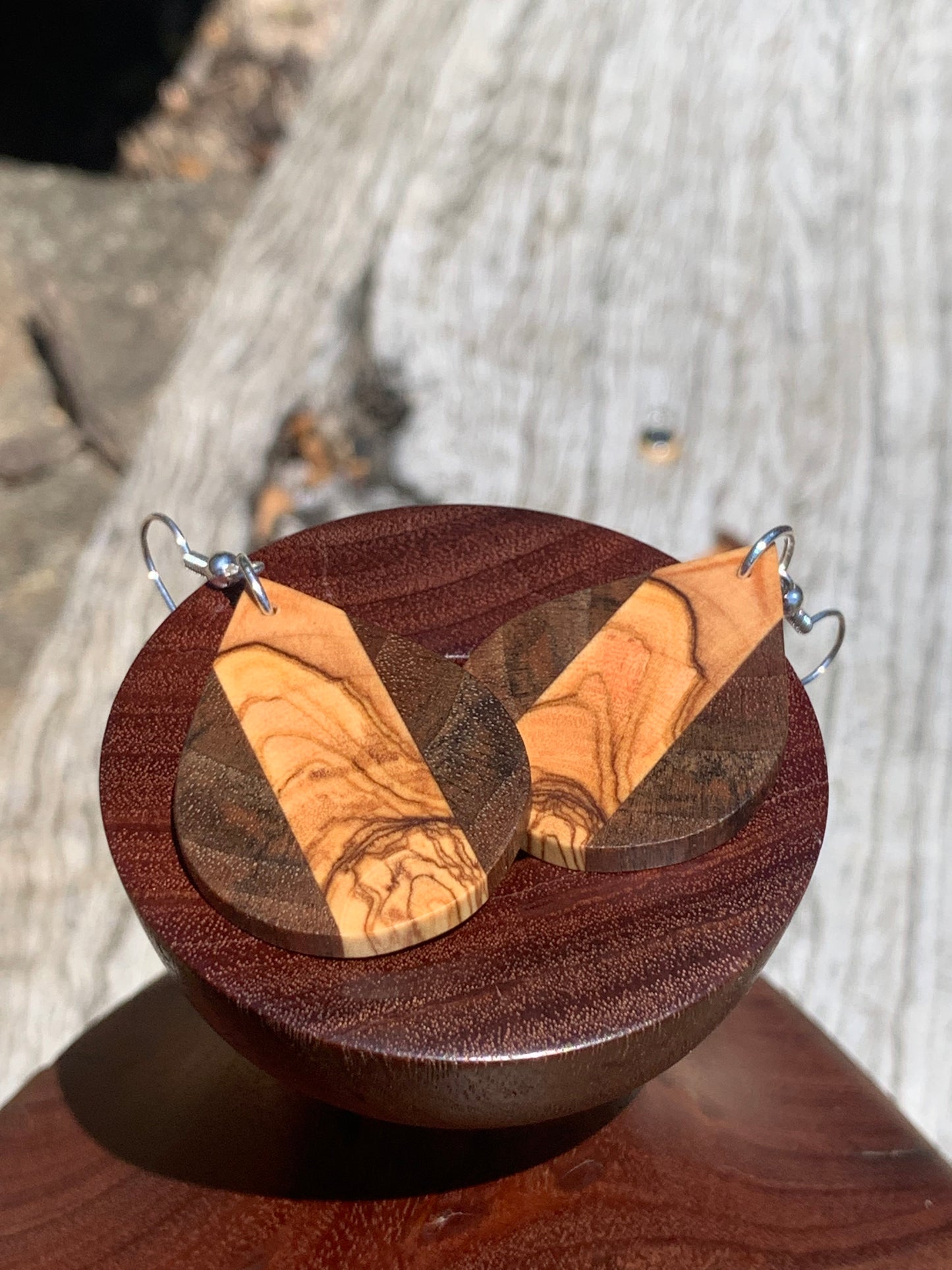Olive Elegance Teardrop Wooden Earrings