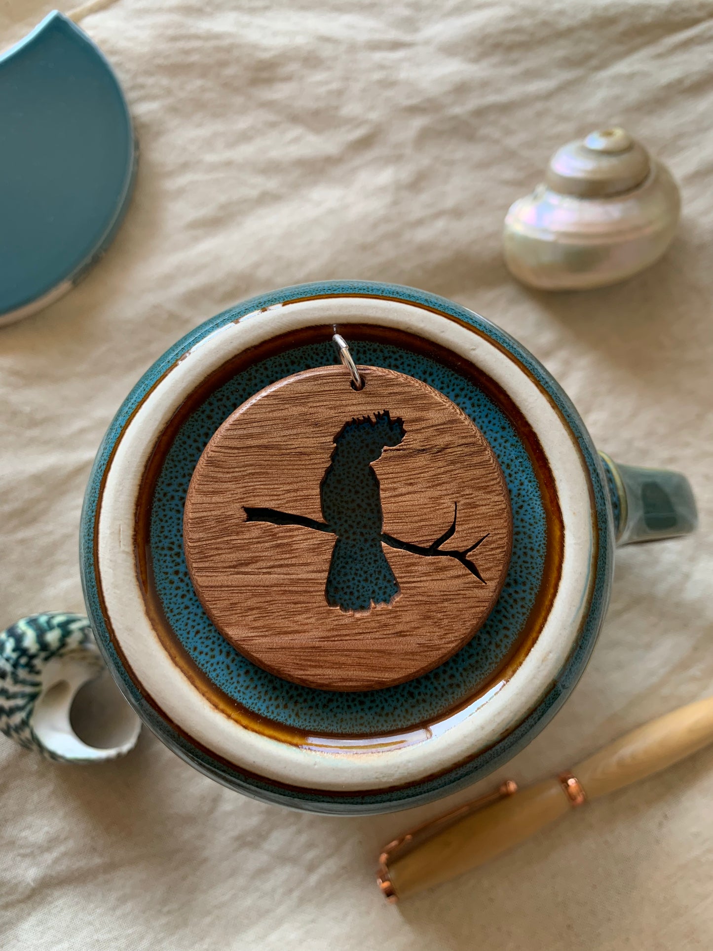 Stringybark Wood Pendant with Red-Tailed Black Cockatoo Cut-Out | Sjarel Handmade Jewellery