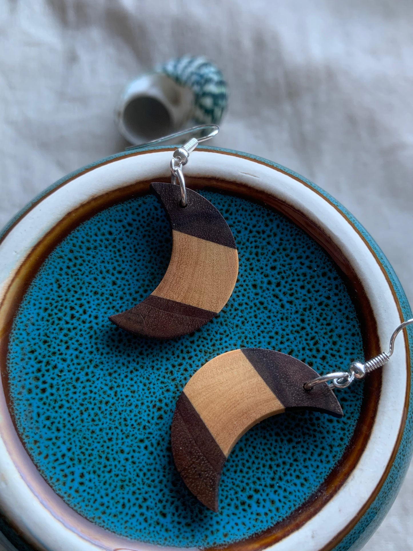 Olive Elegance Cresent Wooden Earrings