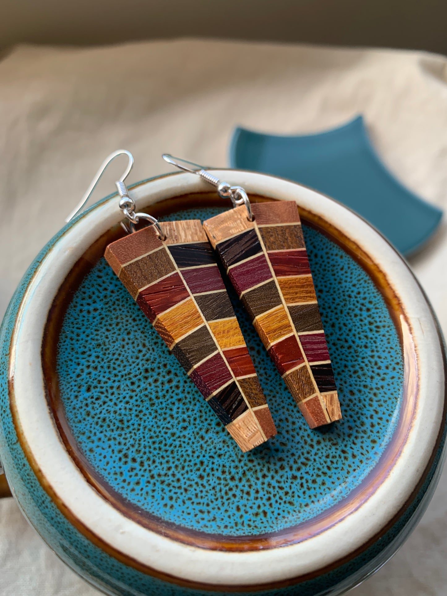 Rainbow Obelisk Wooden Earrings