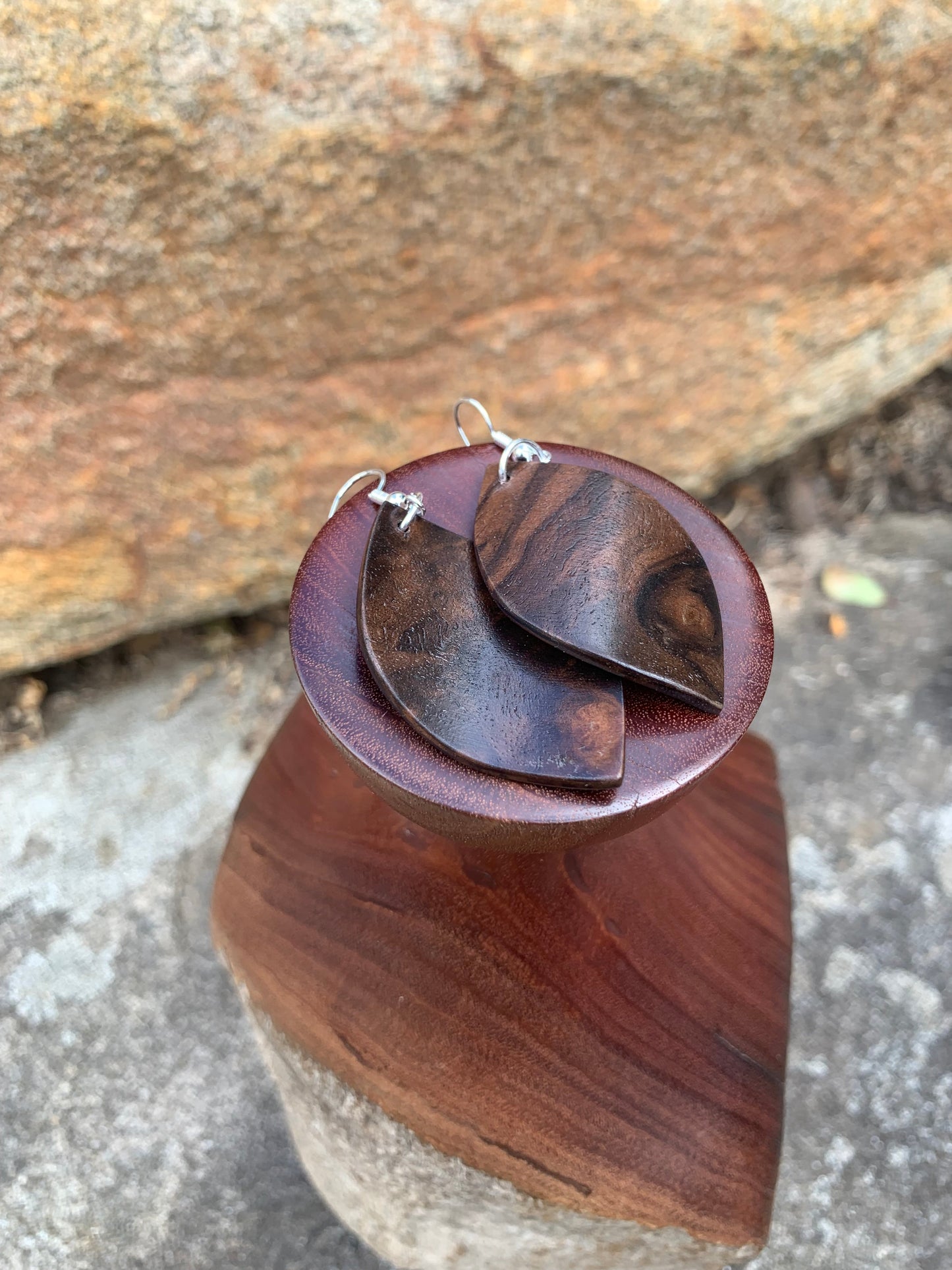 Walnut Burl, Curved Leaf Wooden Earrings