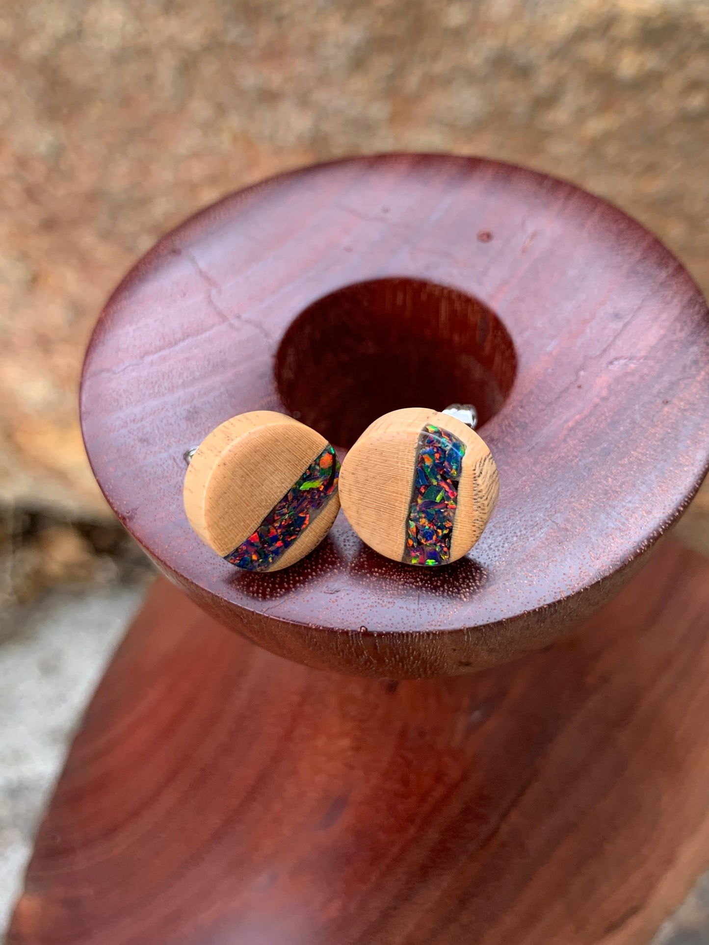 Milky Way Wooden Stud Earrings