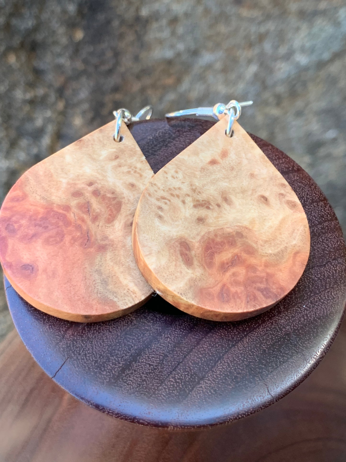 Crimson Grace Wooden Teardrop Earrings