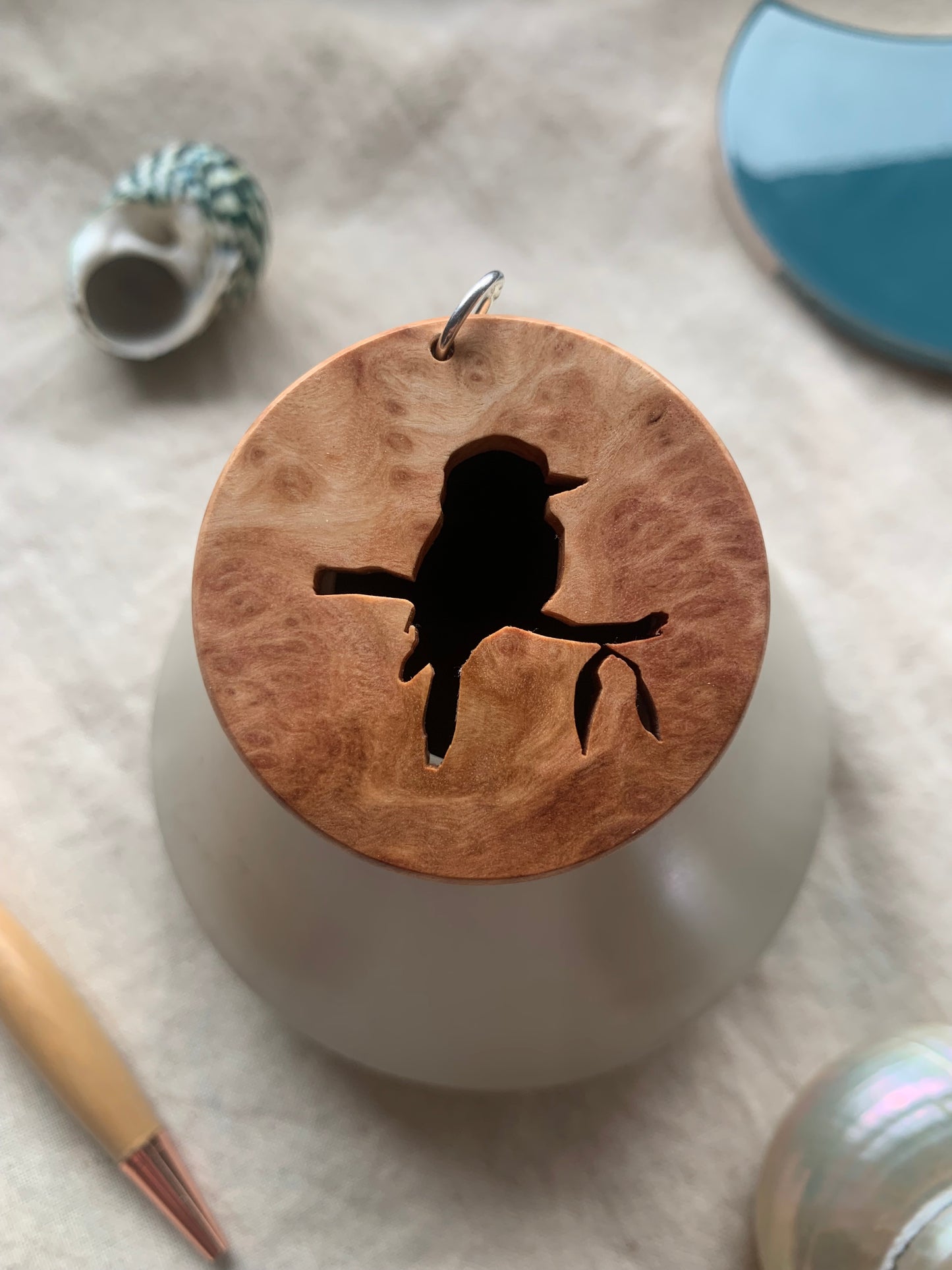Red Mallee Burl Pendant with Kookaburra Cut-Out | Sjarel Handmade Jewellery