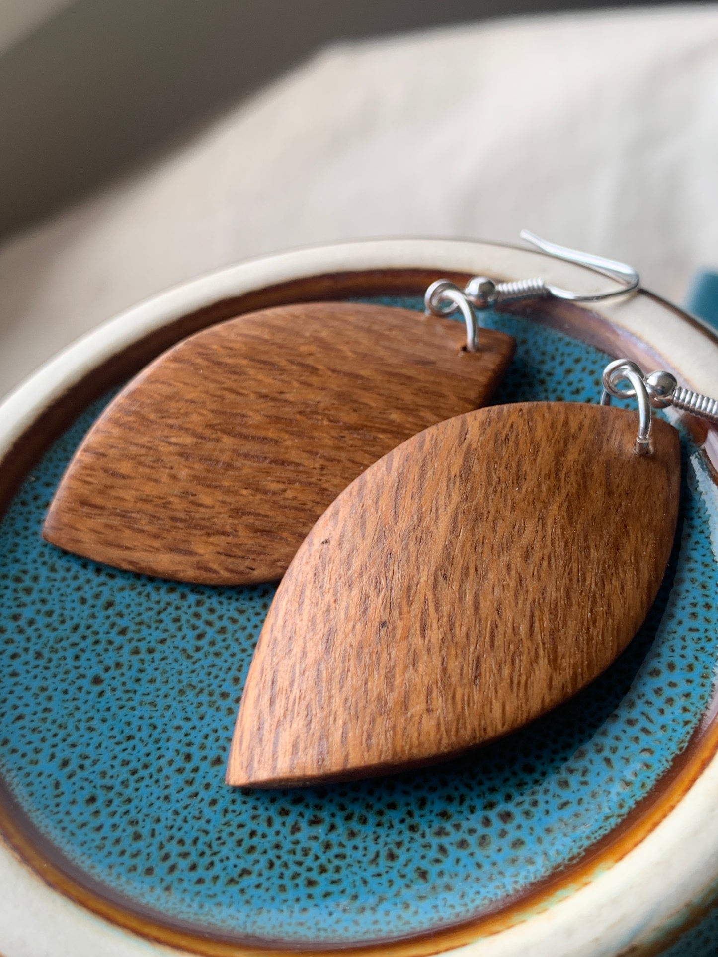 Silky Oak, Curved Leaf Wooden Earrings