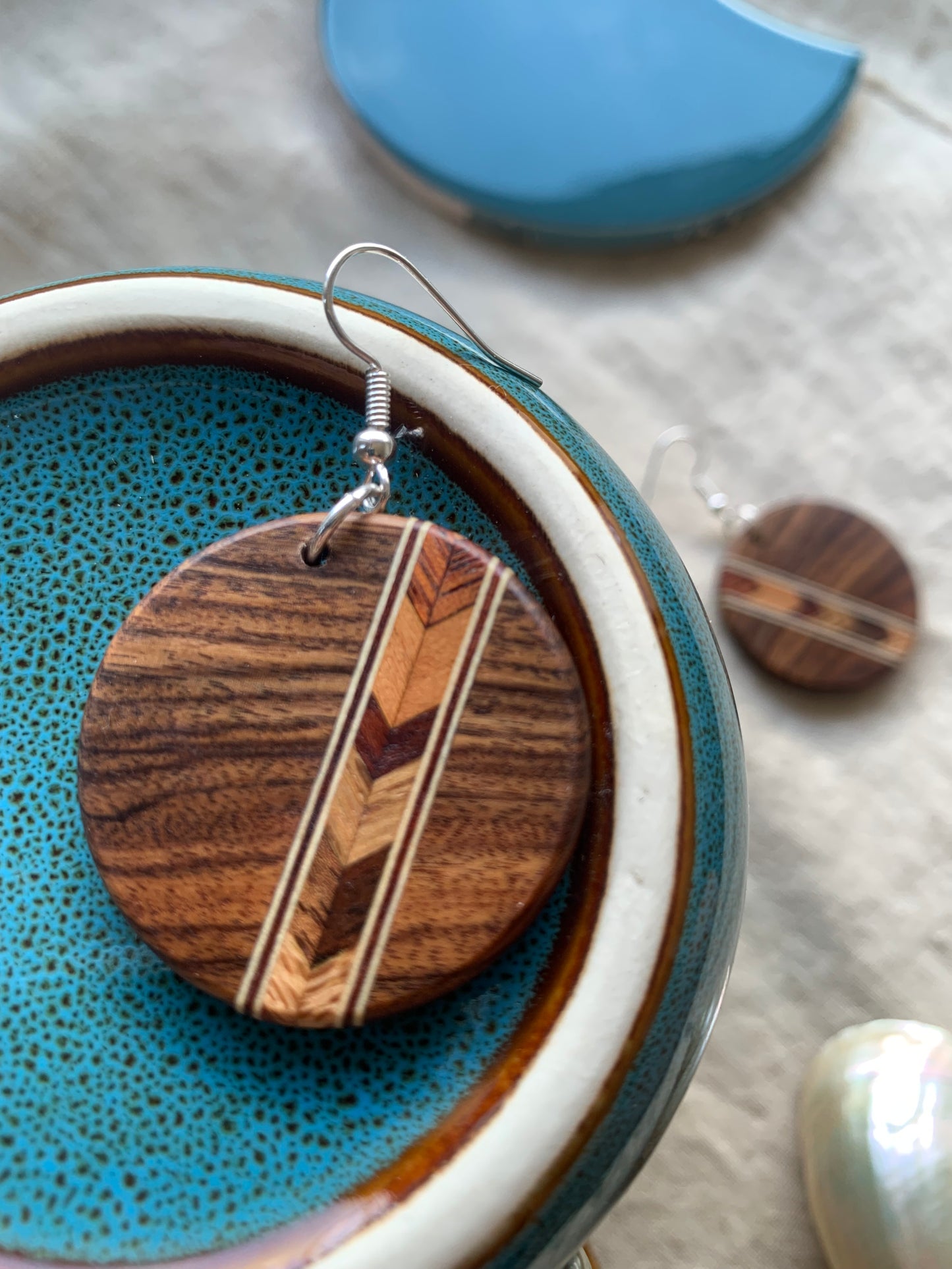 "Chevrosa Chic Earrings – Bolivian Rosewood with Chevron Inlay | Sjarel Handmade Jewellery"
