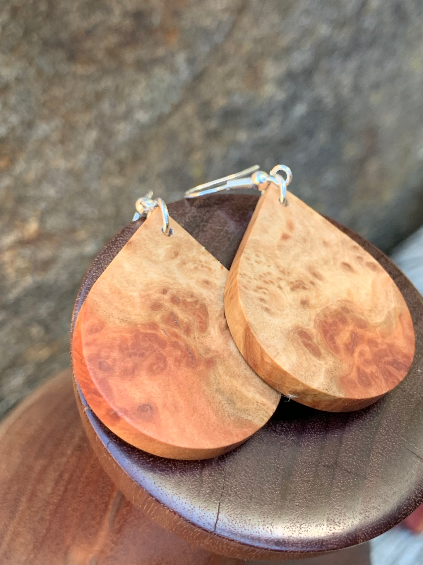 Crimson Grace Wooden Teardrop Earrings