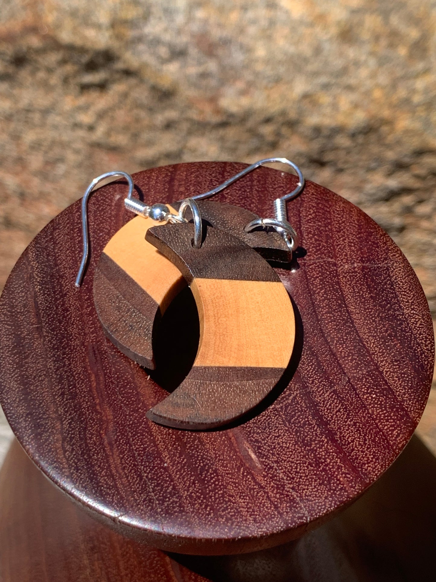 Olive Elegance Cresent Wooden Earrings
