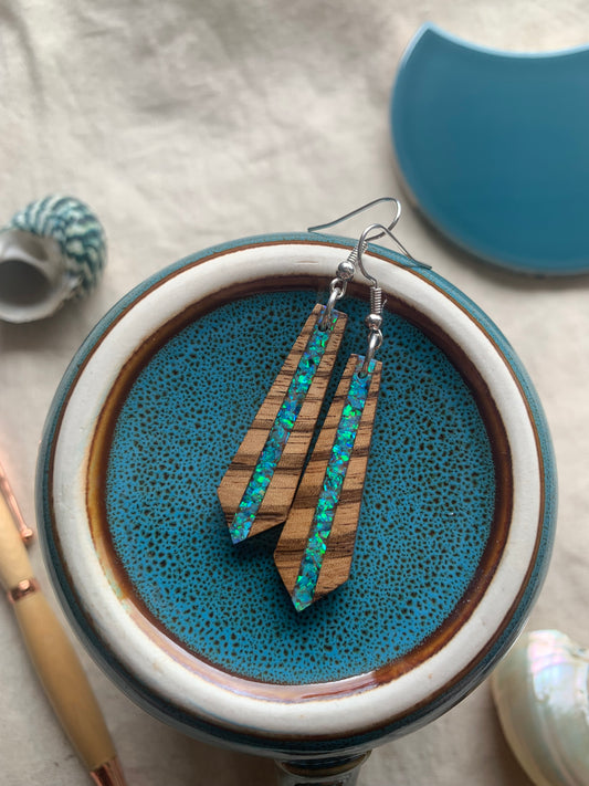 Zebralume Earrings – Zebrano Wood & Bello Opal Inlay