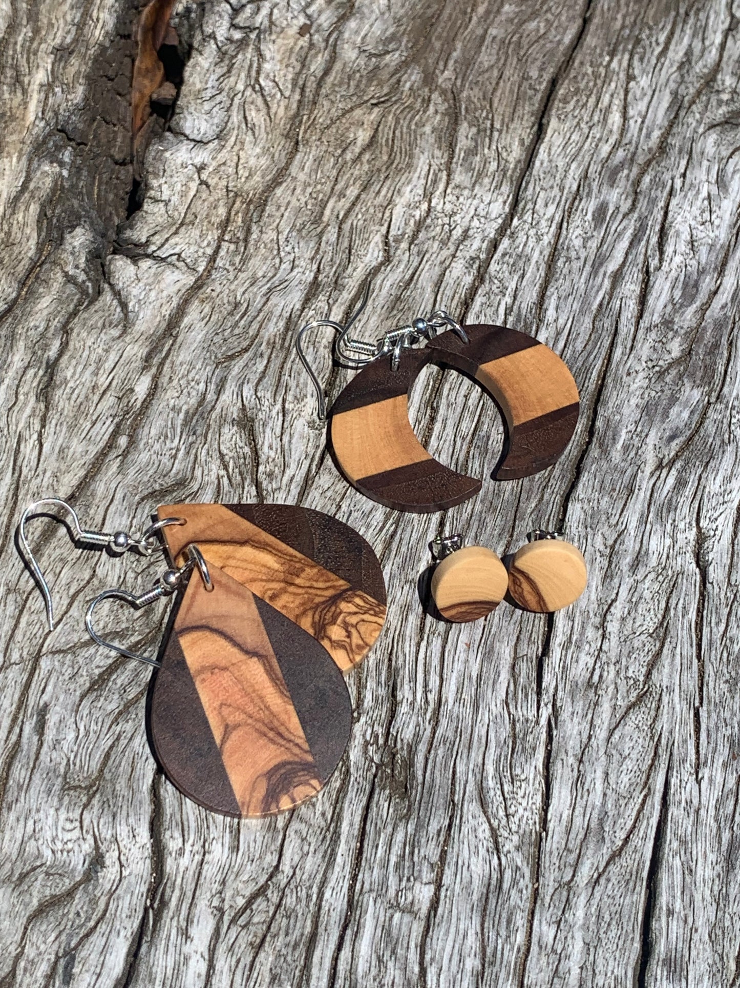 Olive Elegance Cresent Wooden Earrings
