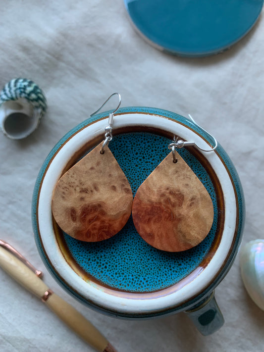 Crimson Grace Wooden Teardrop Earrings