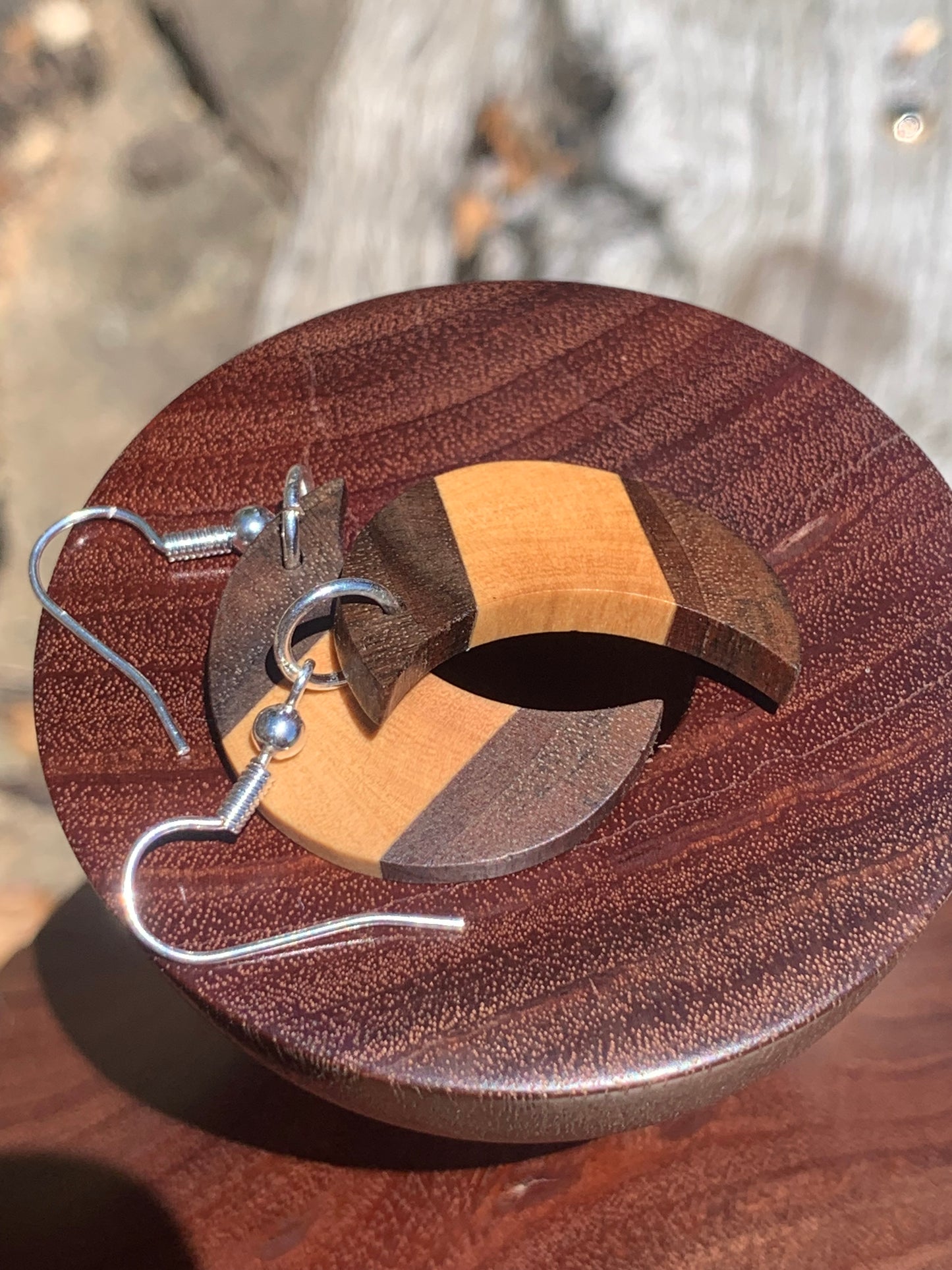 Olive Elegance Cresent Wooden Earrings