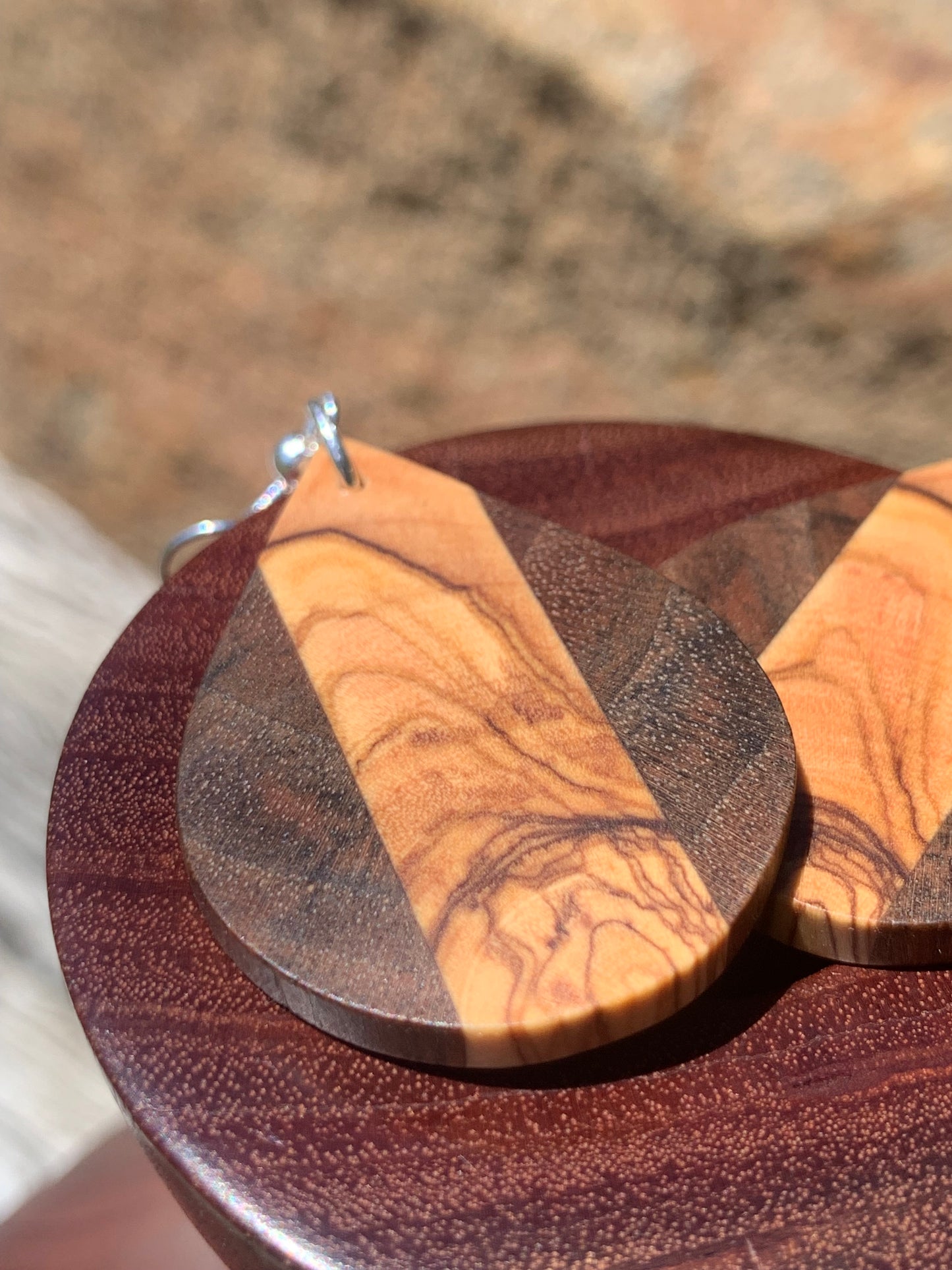 Olive Elegance Teardrop Wooden Earrings