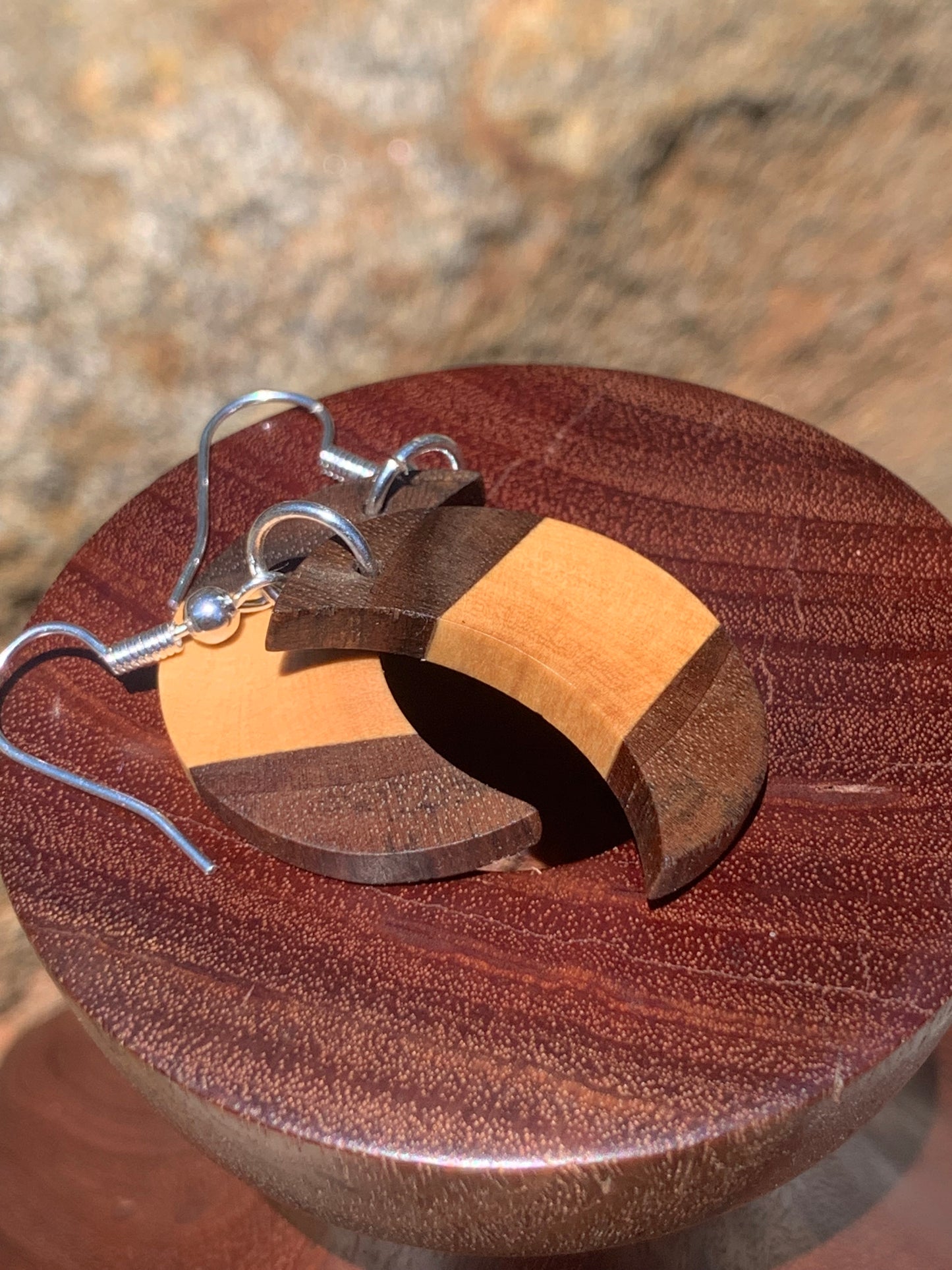 Olive Elegance Cresent Wooden Earrings
