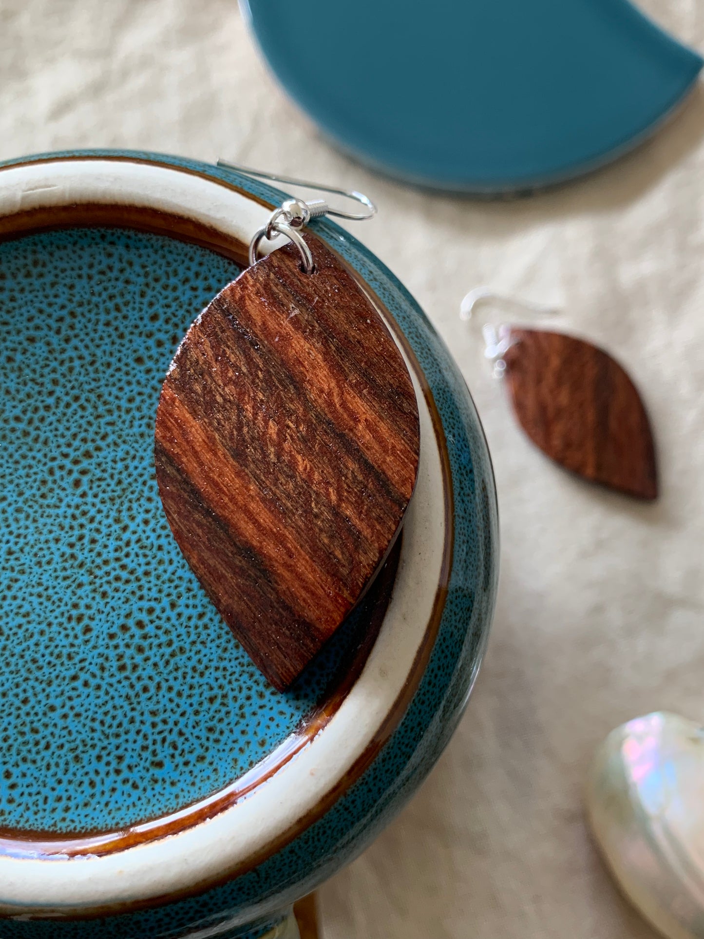 Dillenia, Curved Leaf Wooden Earrings
