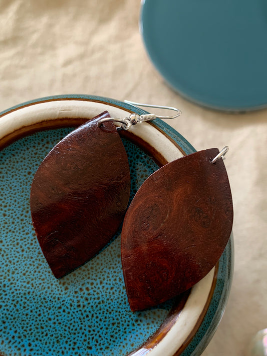 Jarrah Burl, Curved Leaf Wooden Earrings