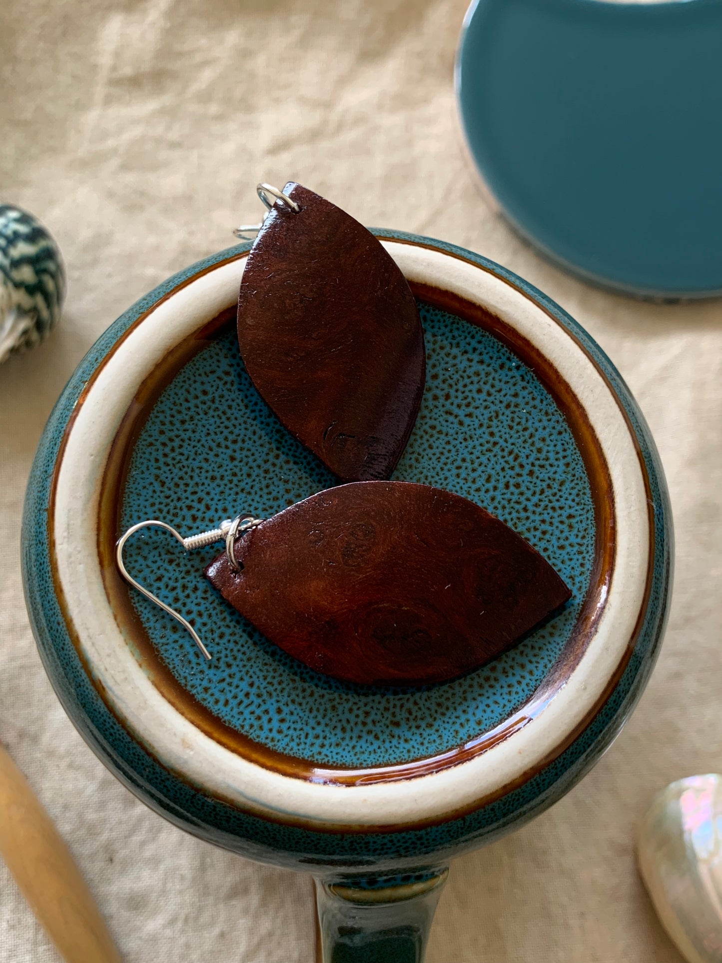 Jarrah Burl, Curved Leaf Wooden Earrings
