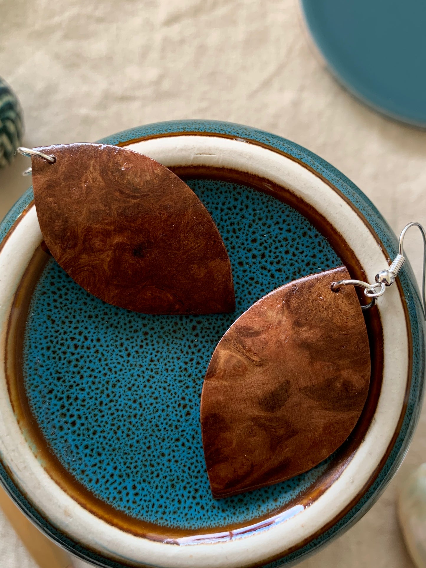 Eucalyptus Burl, Curved Leaf Wooden Earrings