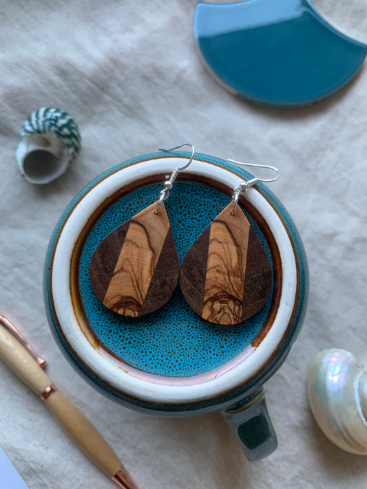 Olive Elegance Teardrop Wooden Earrings