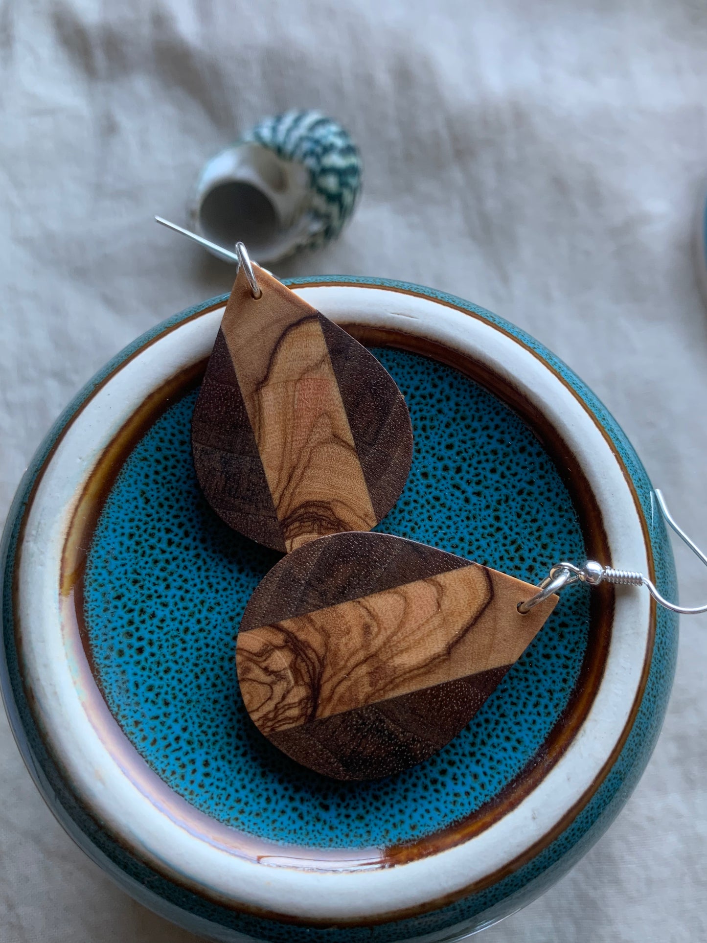 Olive Elegance Teardrop Wooden Earrings