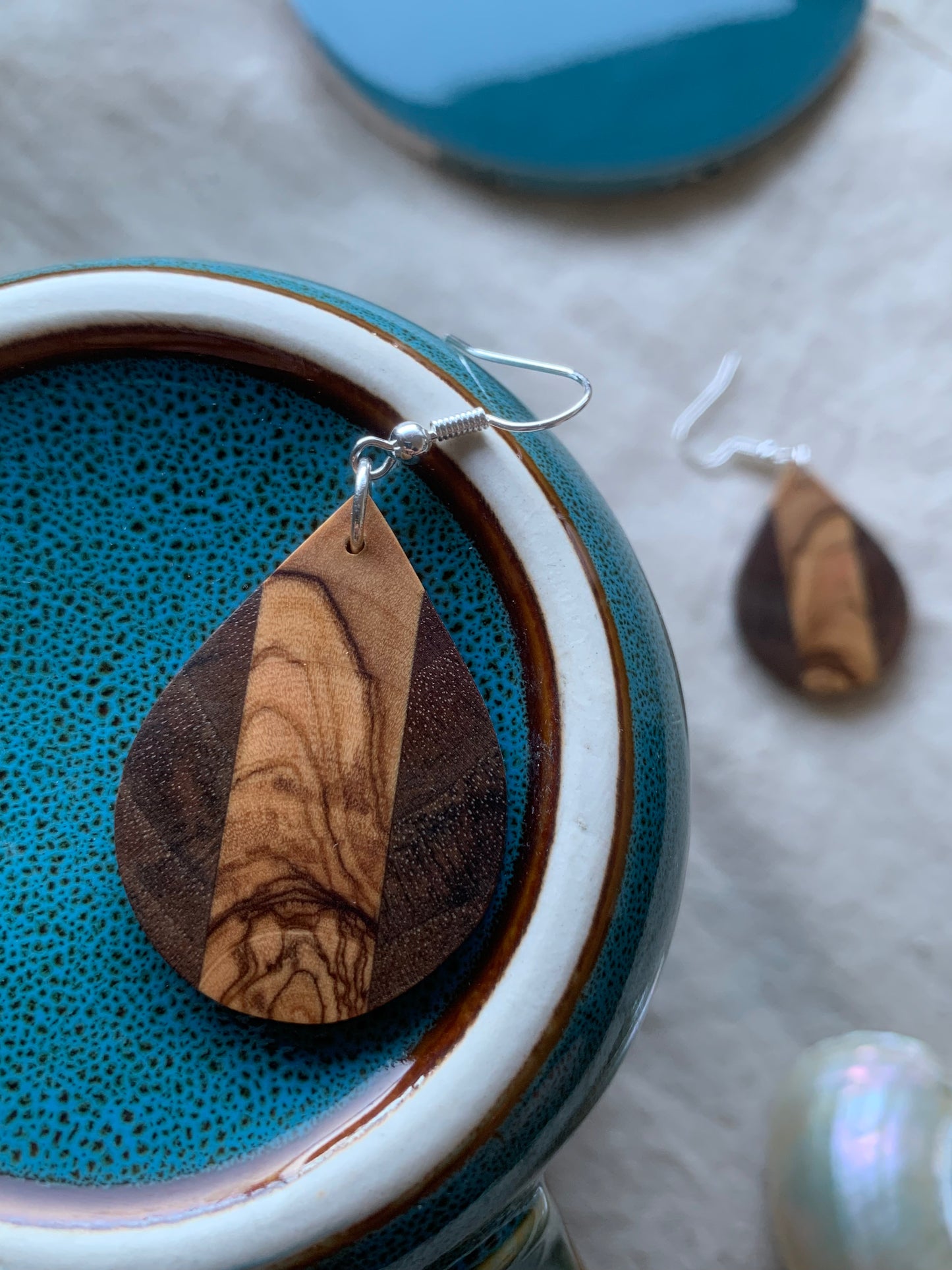 Olive Elegance Teardrop Wooden Earrings