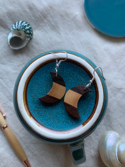 Olive Elegance Cresent Wooden Earrings