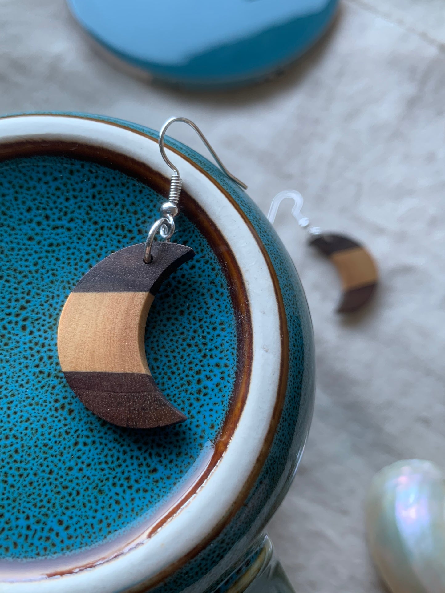 Olive Elegance Cresent Wooden Earrings