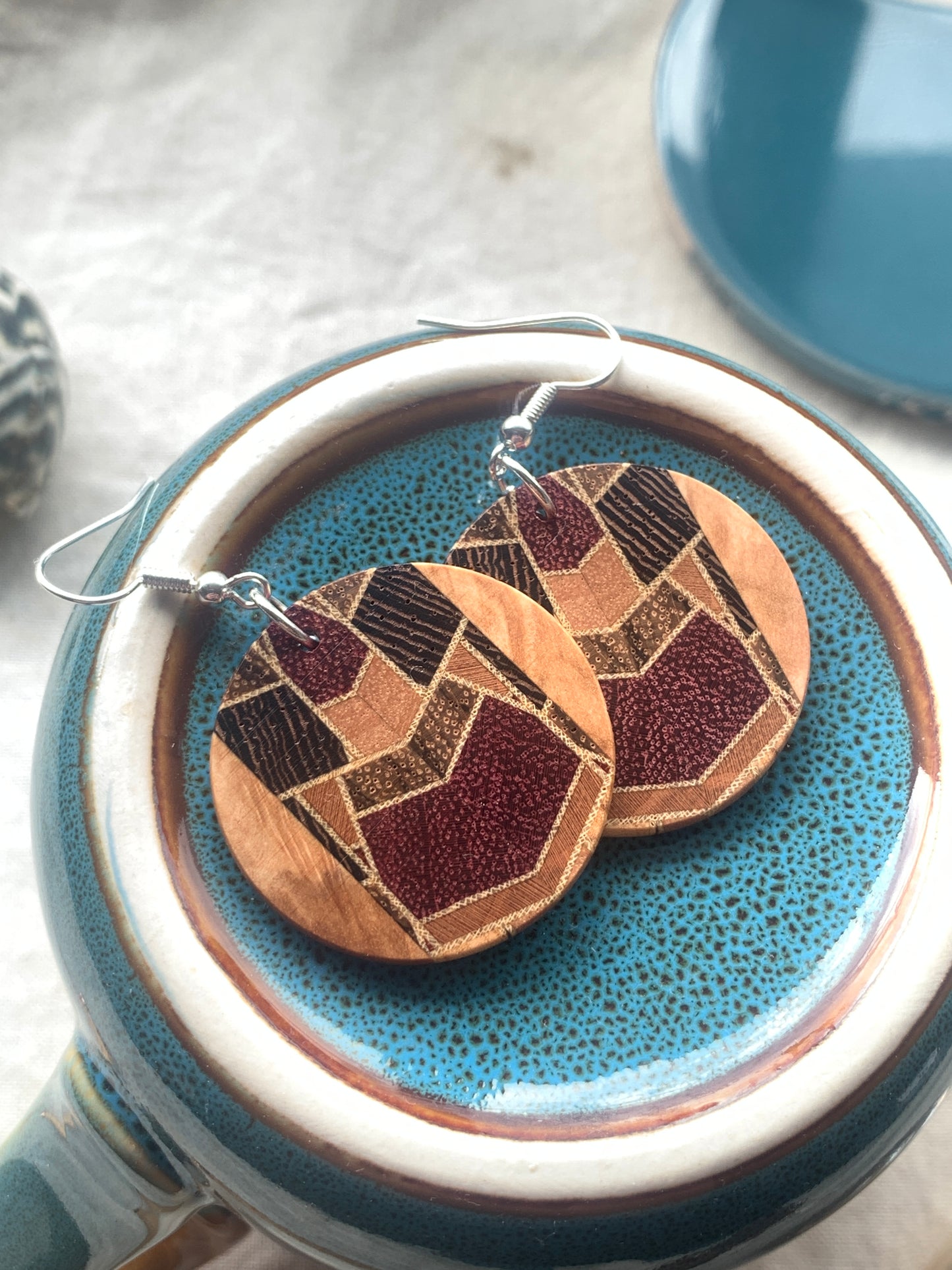 Nova Mosaic Wooden Earrings – Handmade Timber Statement Earrings, Unique Kaleidoscope Design