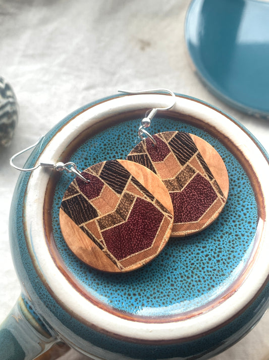 Nova Mosaic Wooden Earrings – Handmade Timber Statement Earrings, Unique Kaleidoscope Design