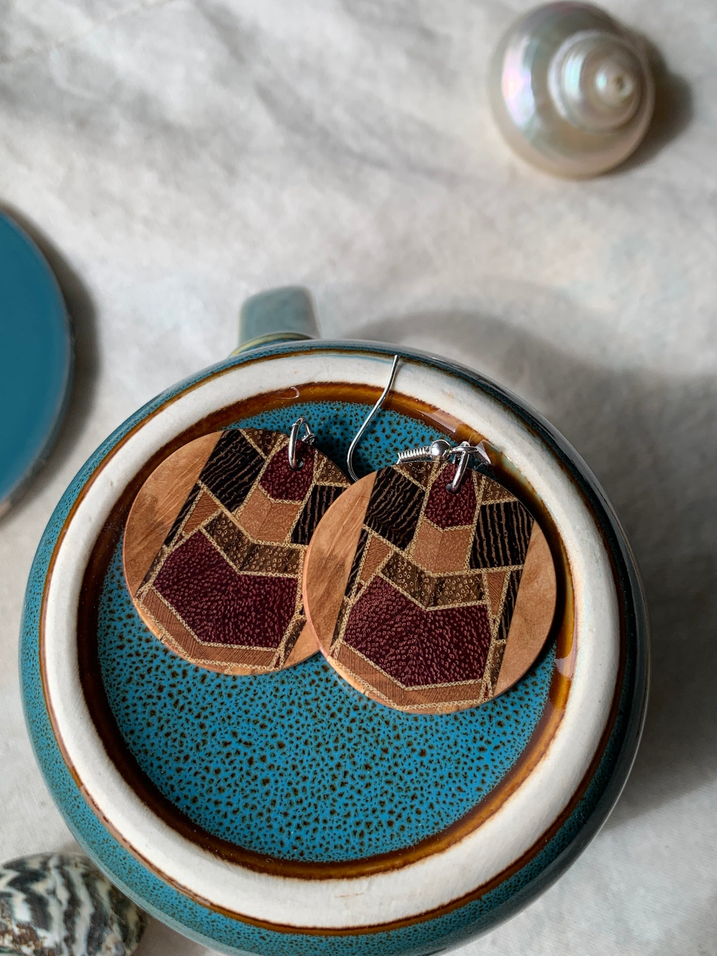 Nova Mosaic Wooden Earrings – Handmade Timber Statement Earrings, Unique Kaleidoscope Design