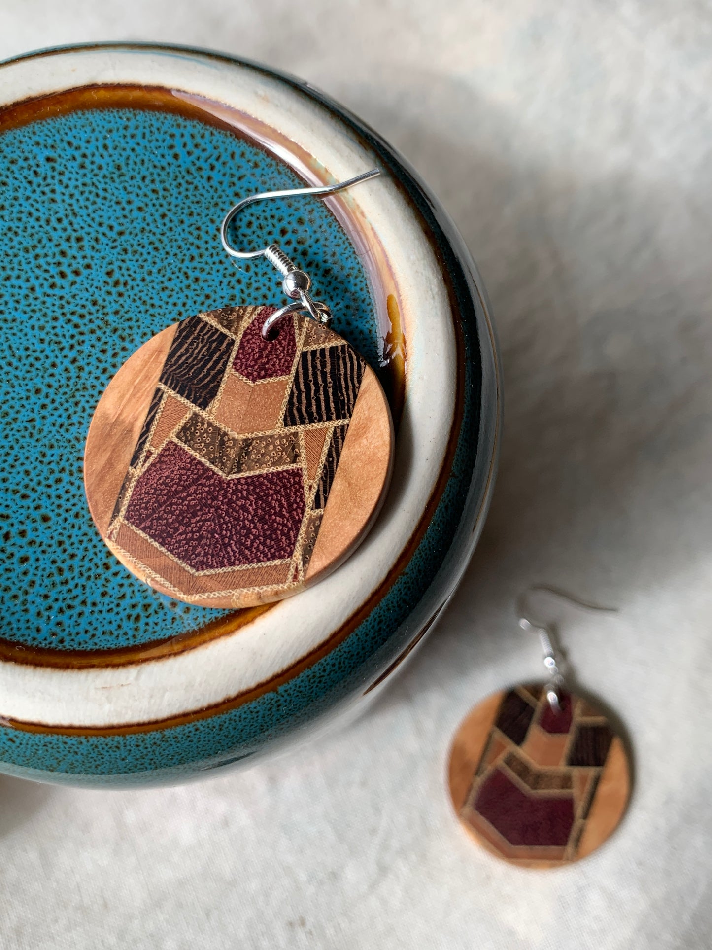 Nova Mosaic Wooden Earrings – Handmade Timber Statement Earrings, Unique Kaleidoscope Design