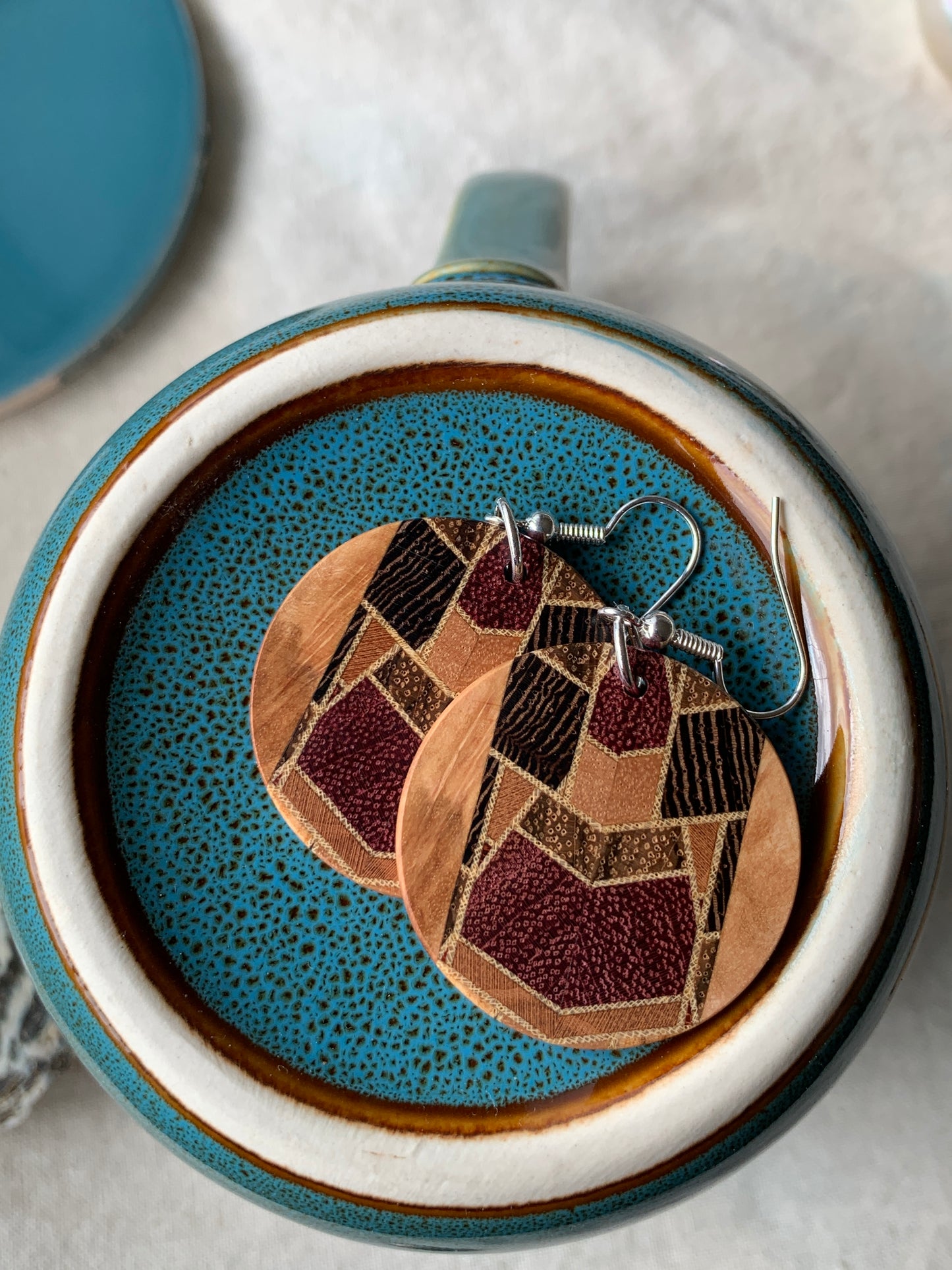 Nova Mosaic Wooden Earrings – Handmade Timber Statement Earrings, Unique Kaleidoscope Design