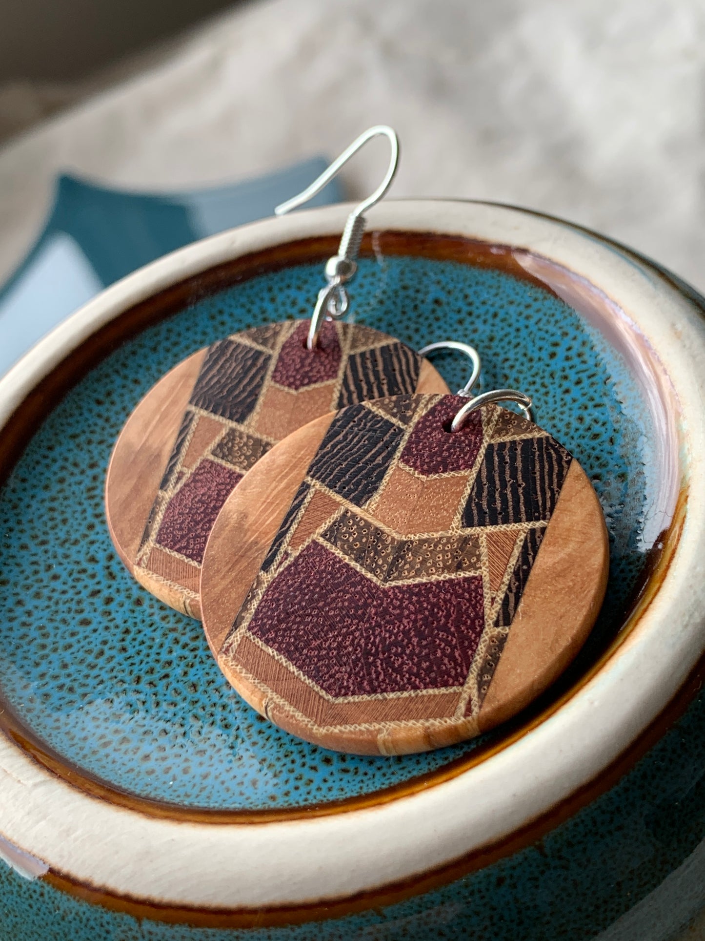 Nova Mosaic Wooden Earrings – Handmade Timber Statement Earrings, Unique Kaleidoscope Design