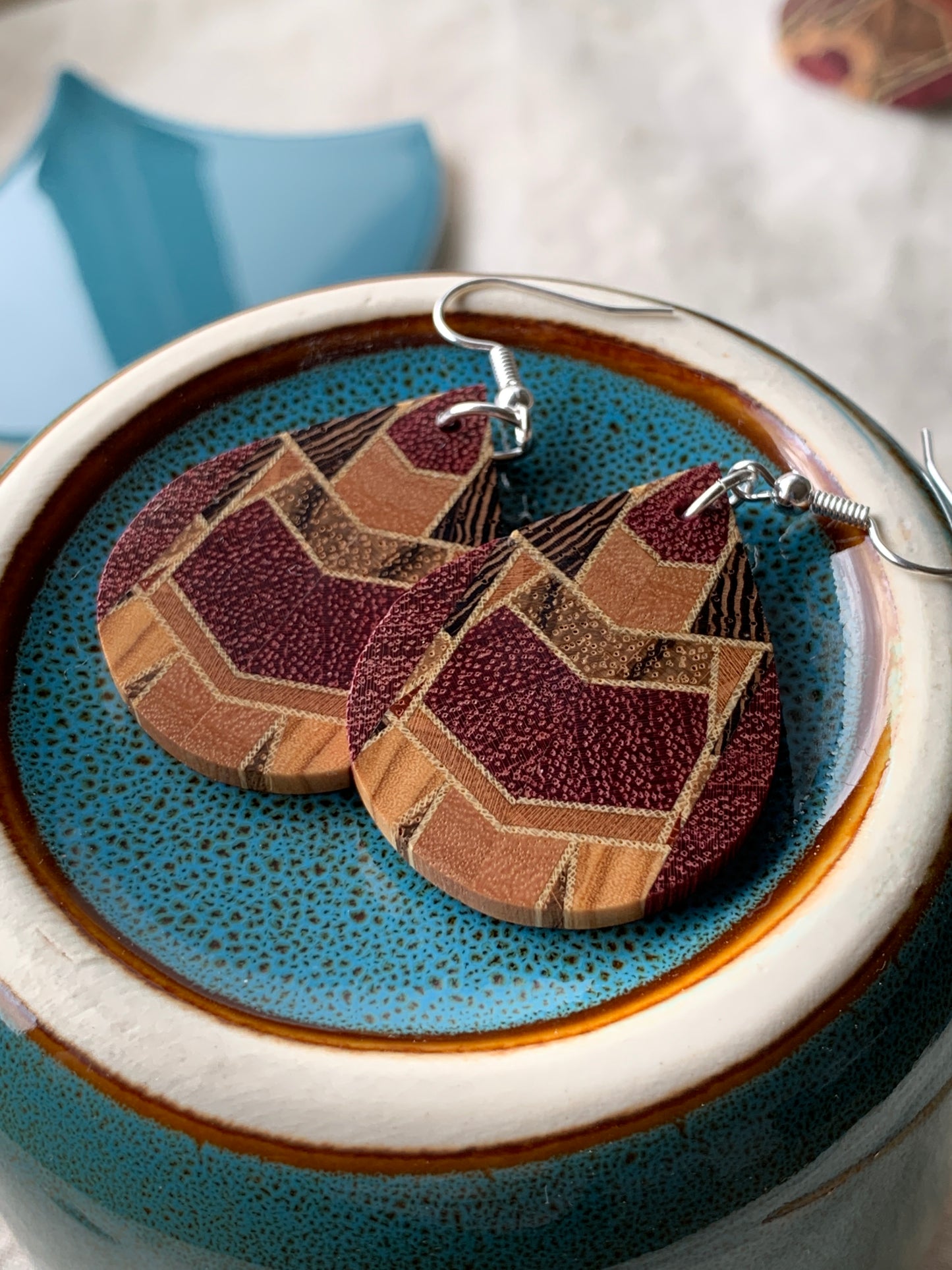 Kaleido Drop Wooden Earrings – Handmade Colourful Timber Statement Jewellery