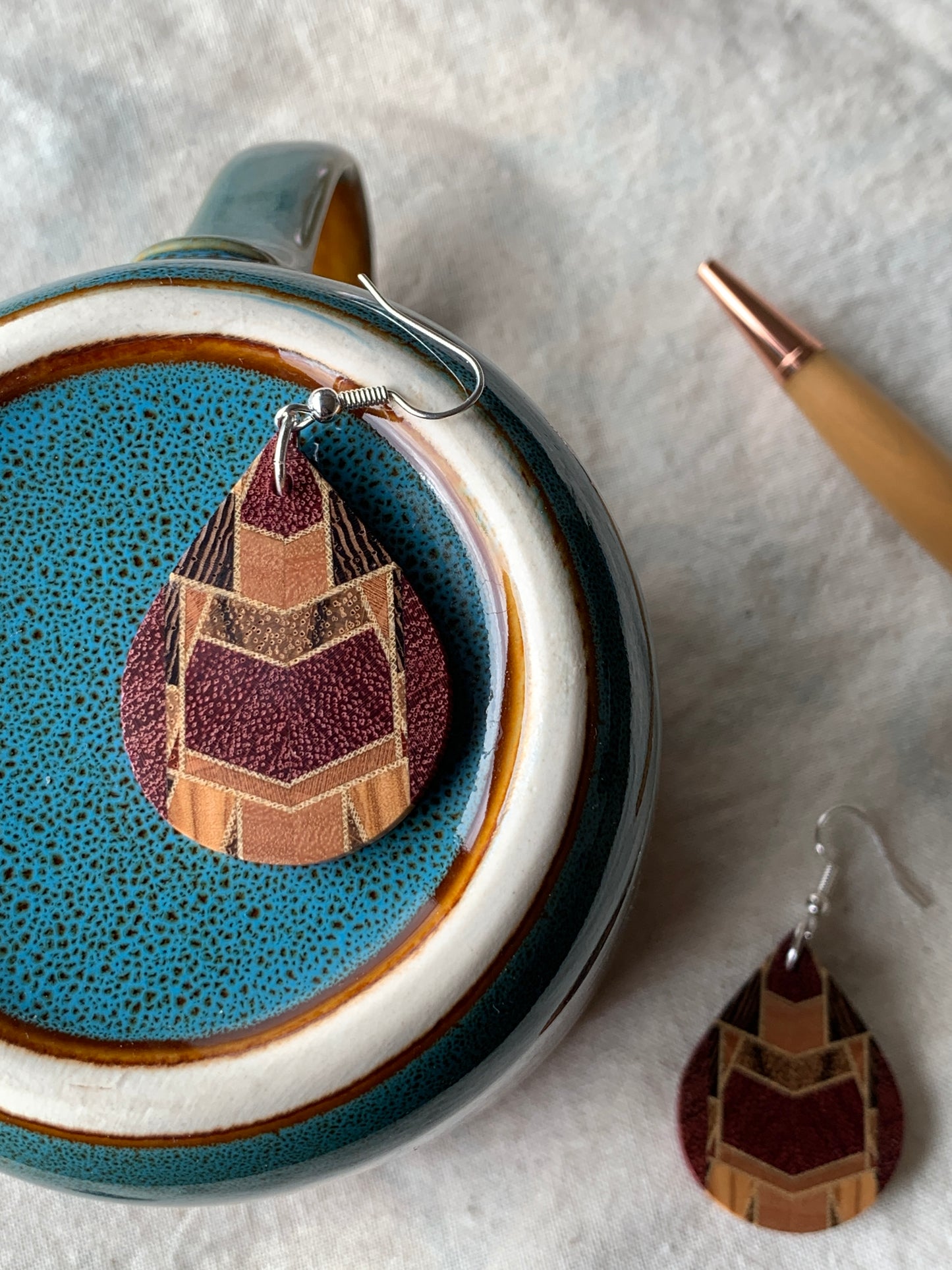 Kaleido Drop Wooden Earrings – Handmade Colourful Timber Statement Jewellery