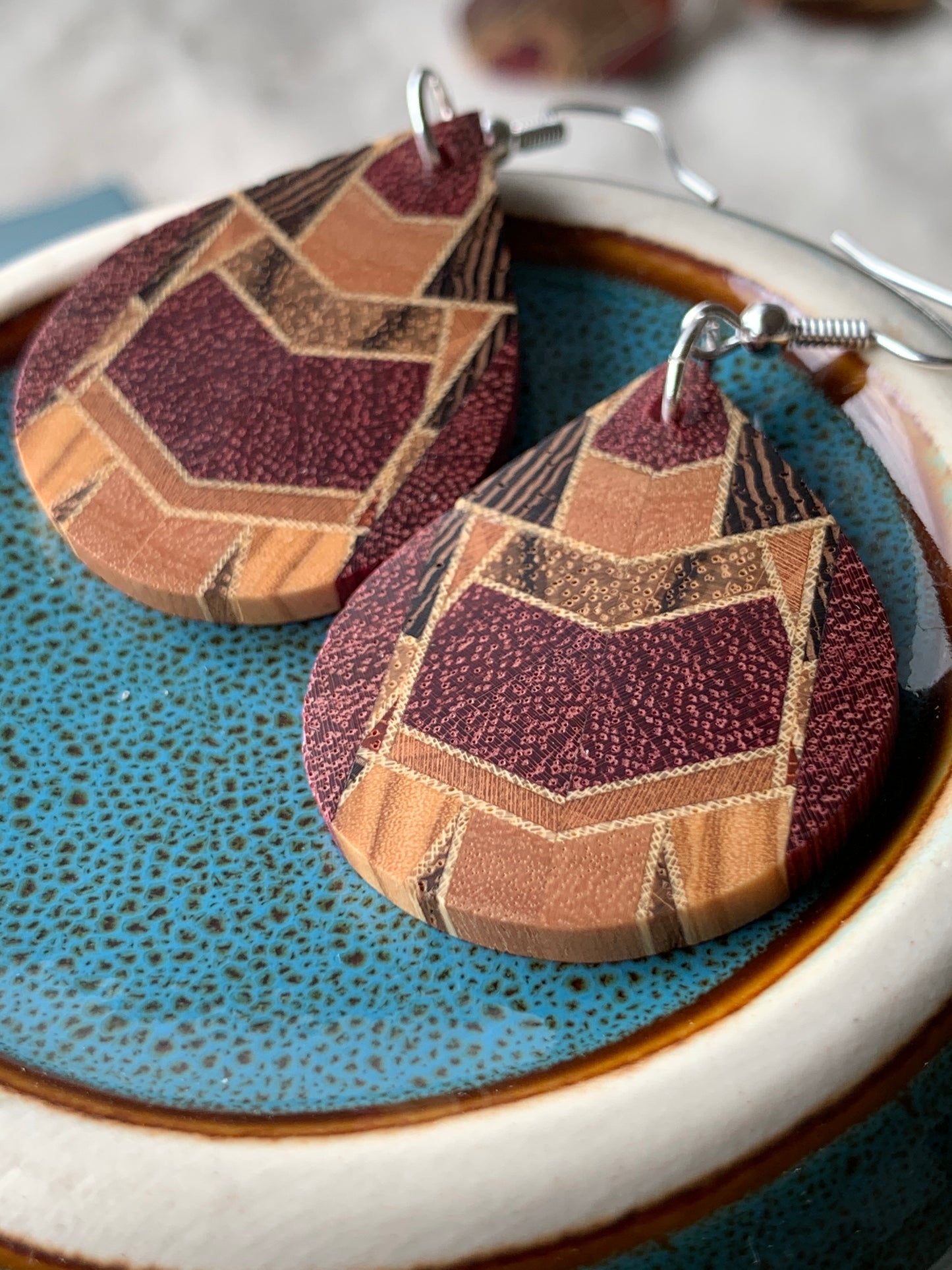 Kaleido Drop Wooden Earrings – Handmade Colourful Timber Statement Jewellery