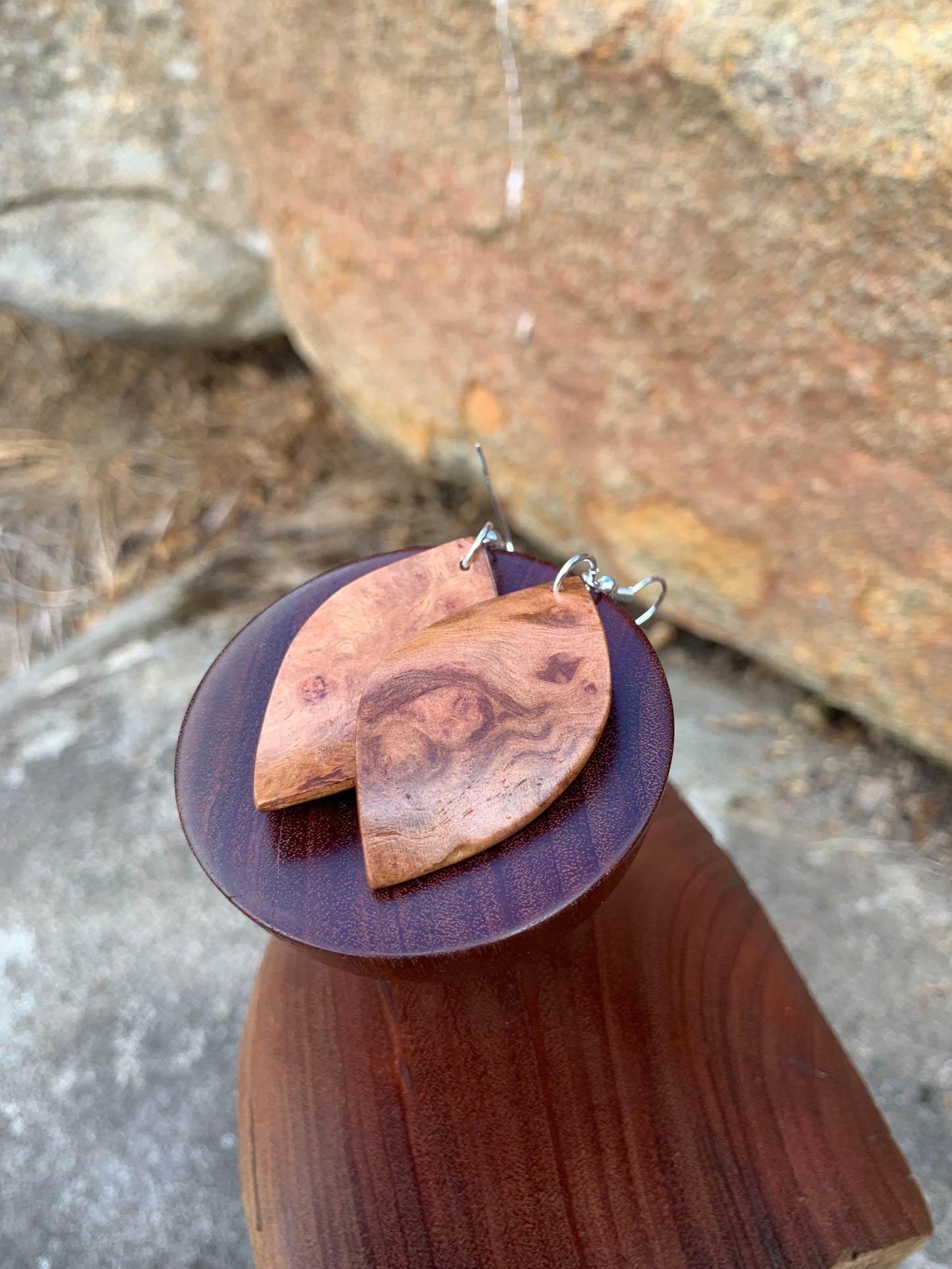 Eucalyptus Burl, Curved Leaf Wooden Earrings