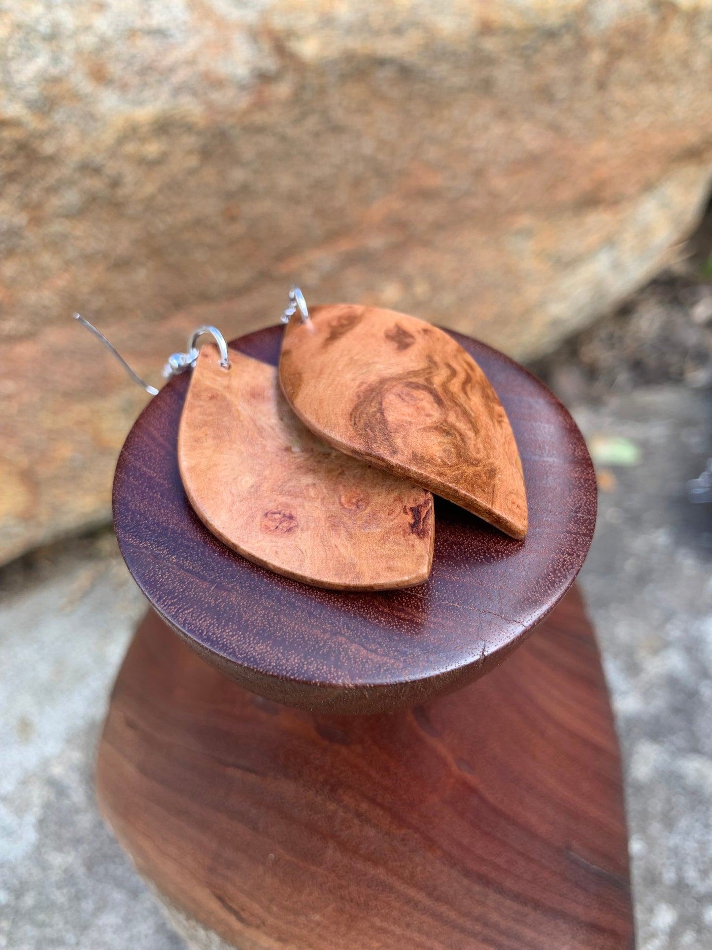 Eucalyptus Burl, Curved Leaf Wooden Earrings