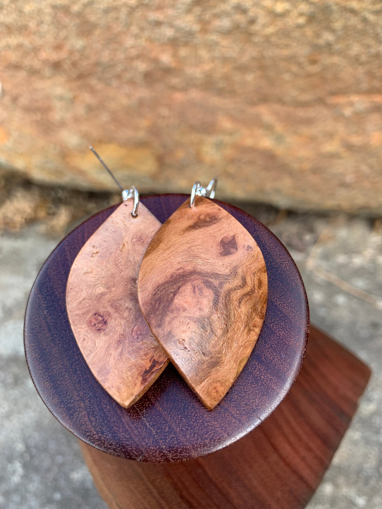 Eucalyptus Burl, Curved Leaf Wooden Earrings