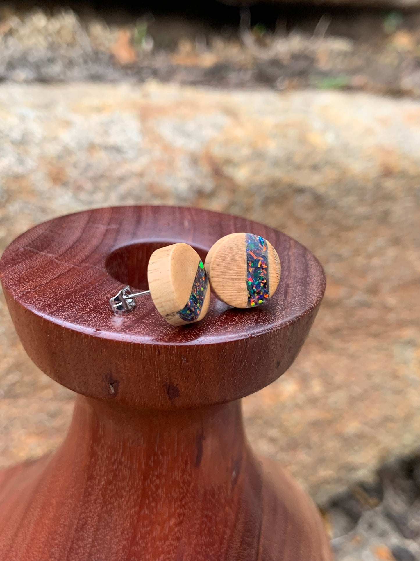 Milky Way Wooden Stud Earrings