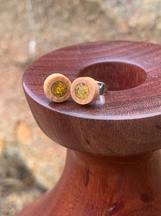 Olive Orchard Wooden + Lavender Dream Stud Earrings