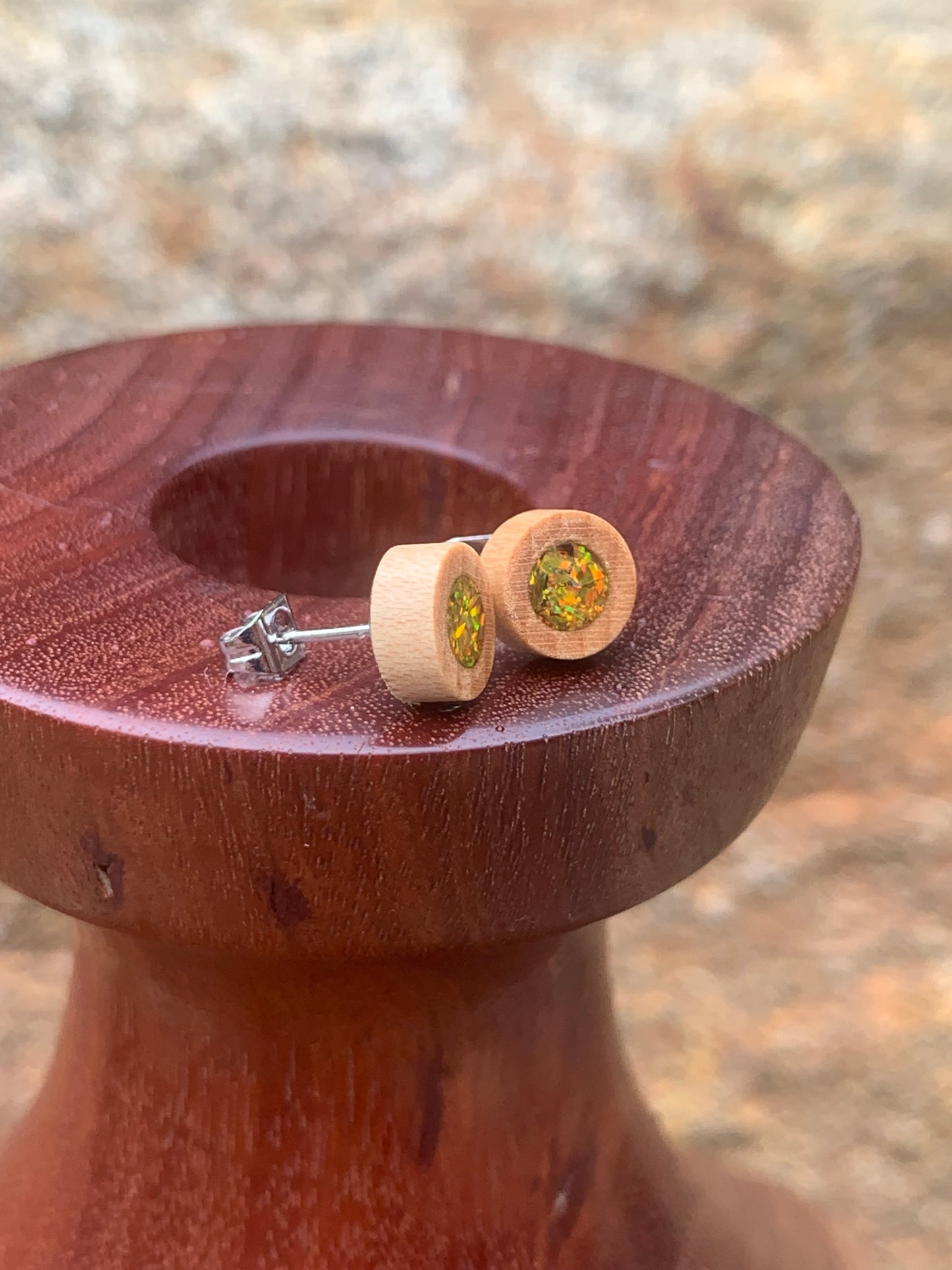 Olive Orchard Wooden + Lavender Dream Stud Earrings