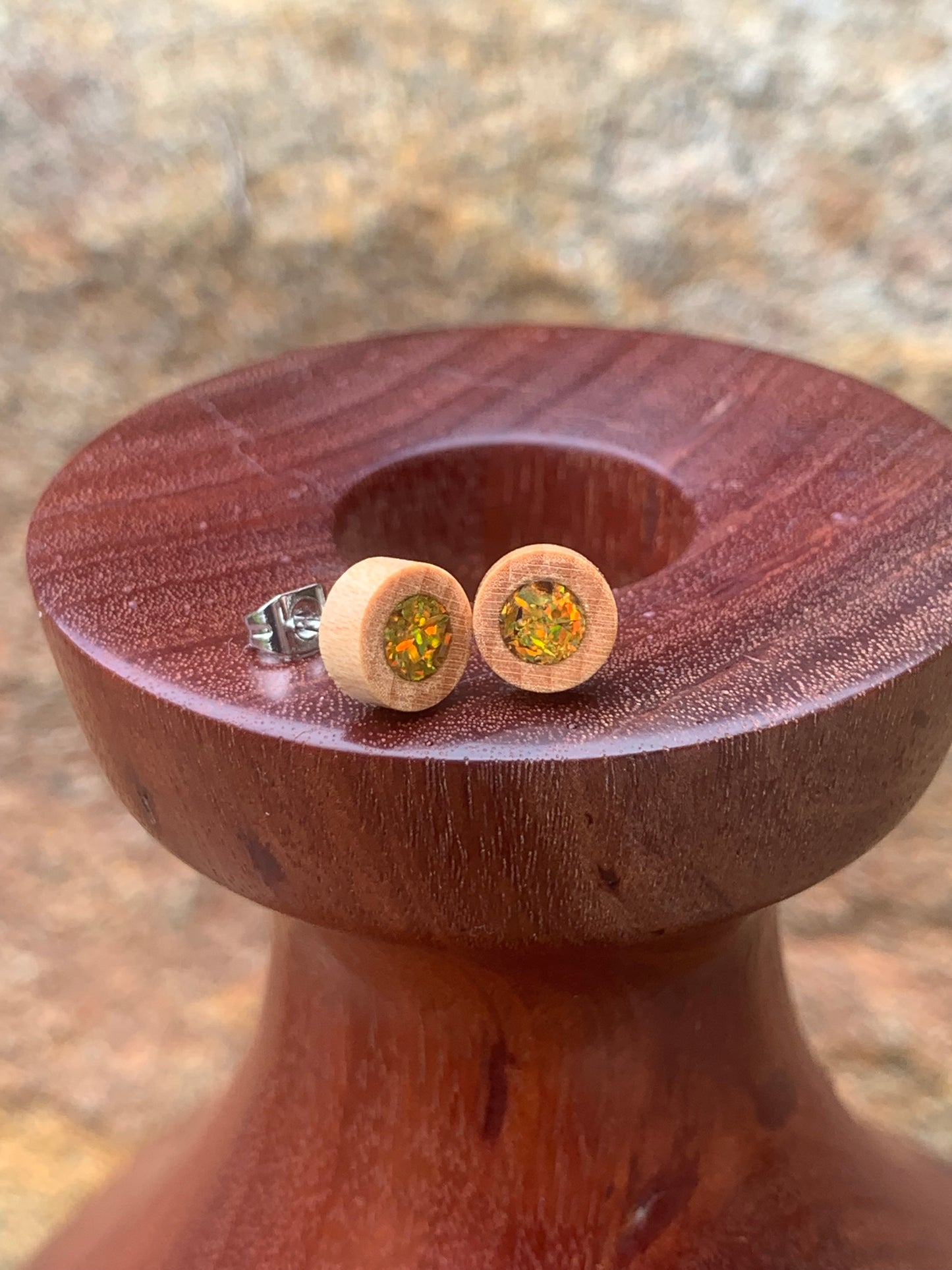 Olive Orchard Wooden + Lavender Dream Stud Earrings