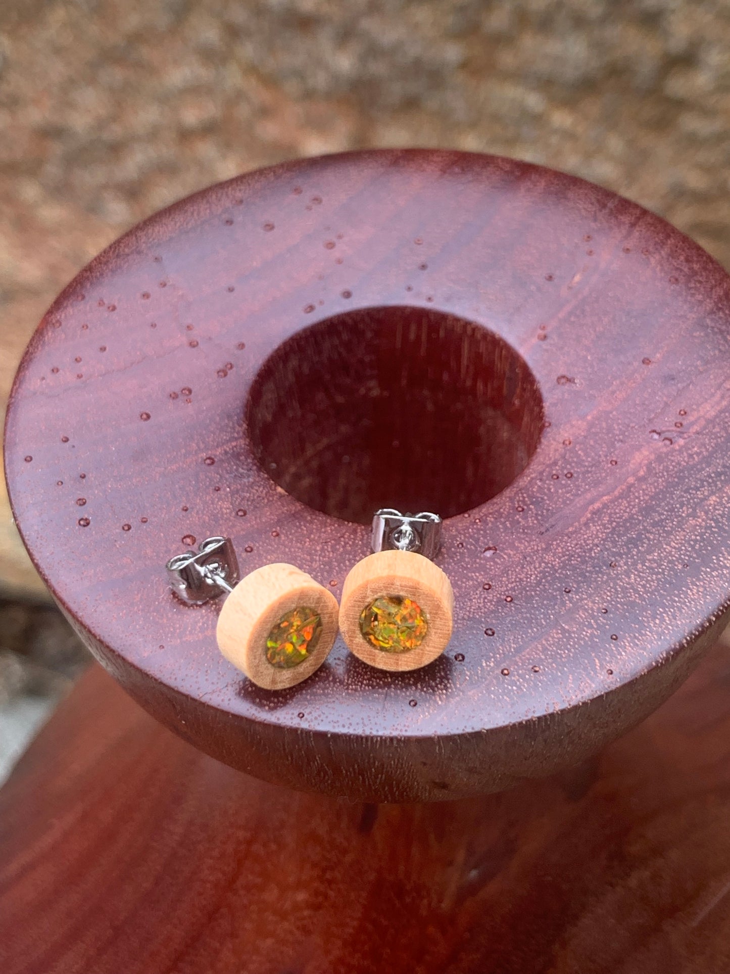 Olive Orchard Wooden + Lavender Dream Stud Earrings